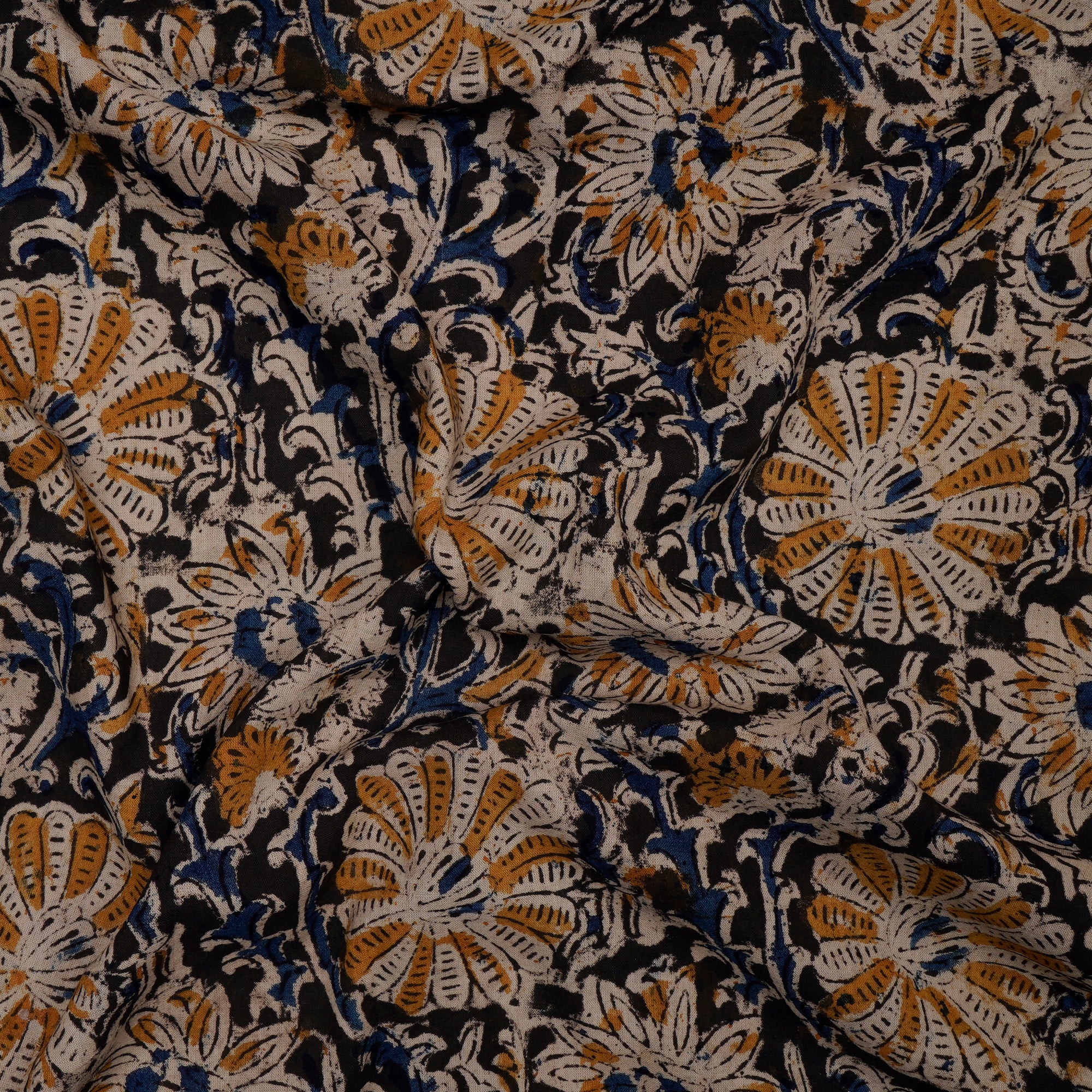 (Pre-Cut 2.00 Mtr)Multi Floral Pattern Hand Block Kalamkari Printed Cotton Fabric