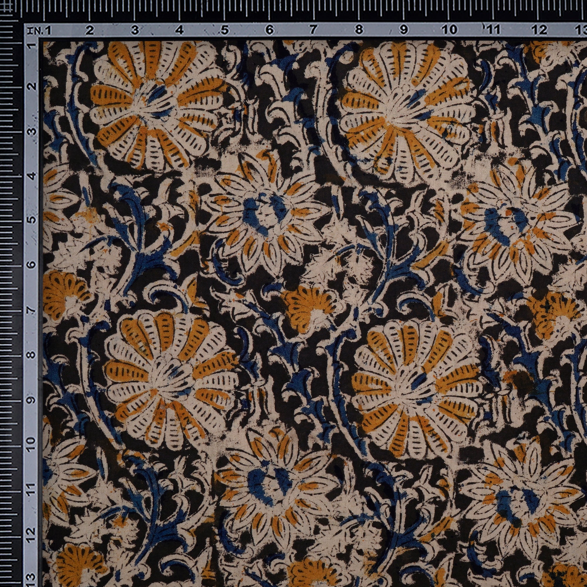 (Pre-Cut 2.00 Mtr)Multi Floral Pattern Hand Block Kalamkari Printed Cotton Fabric