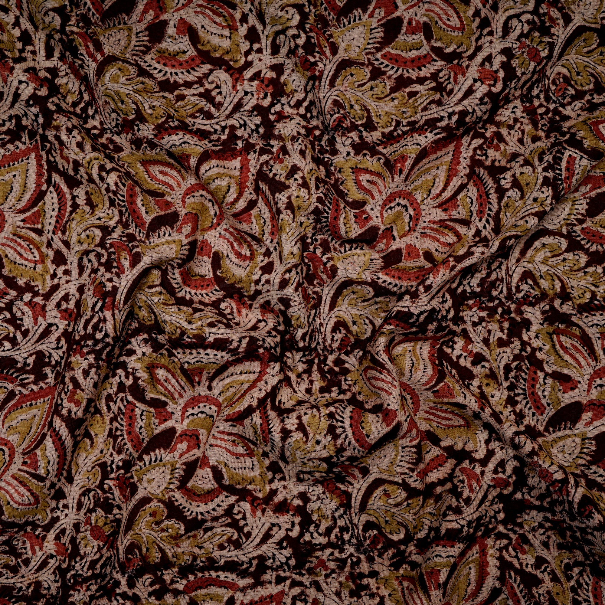 (Pre-Cut 2.20Mtr)Multi Floral Pattern Hand Block Kalamkari Printed Cotton Fabric