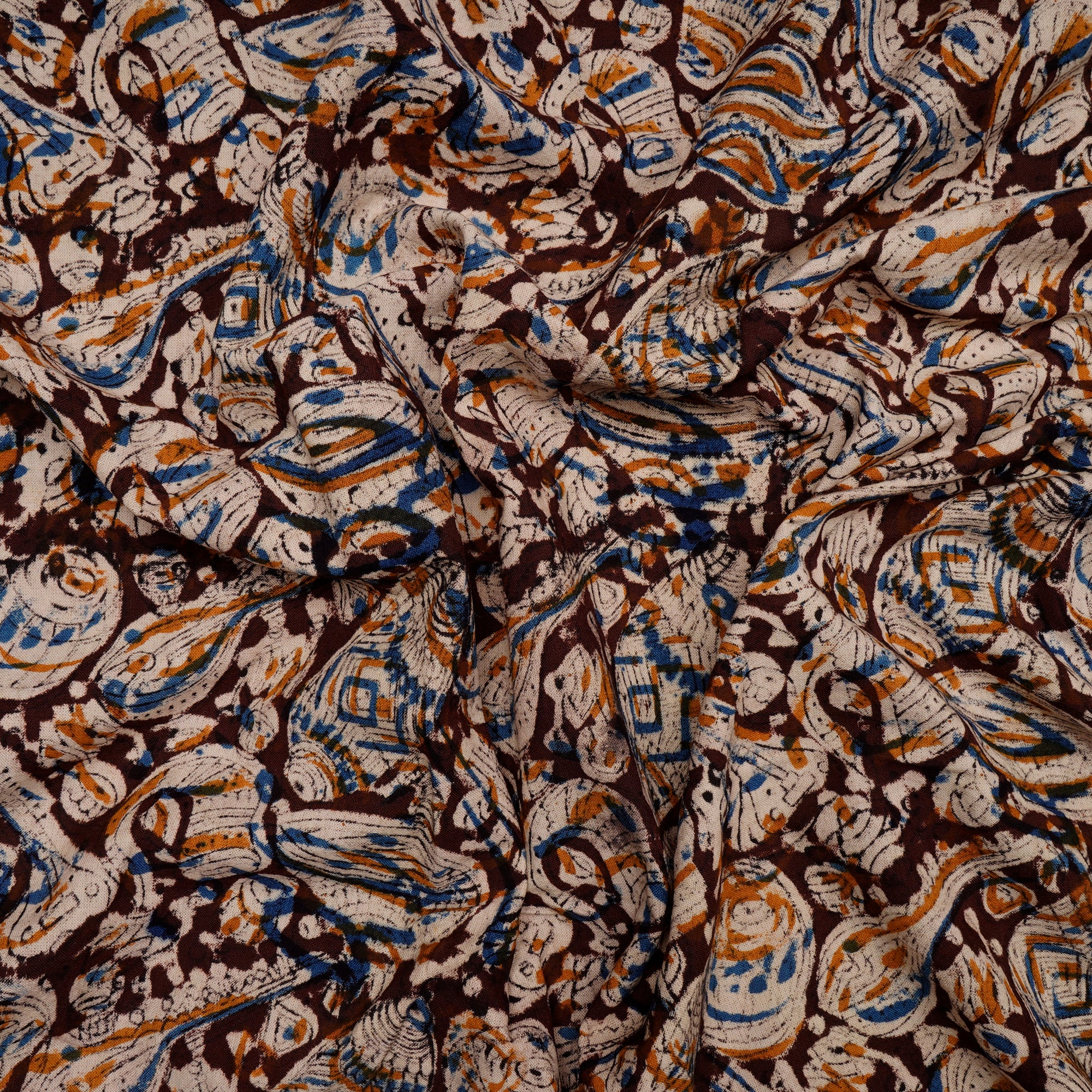 (Pre-Cut 2.30Mtr)Multi Color Traditional Pattern Hand Block Kalamkari Printed Cotton Fabric