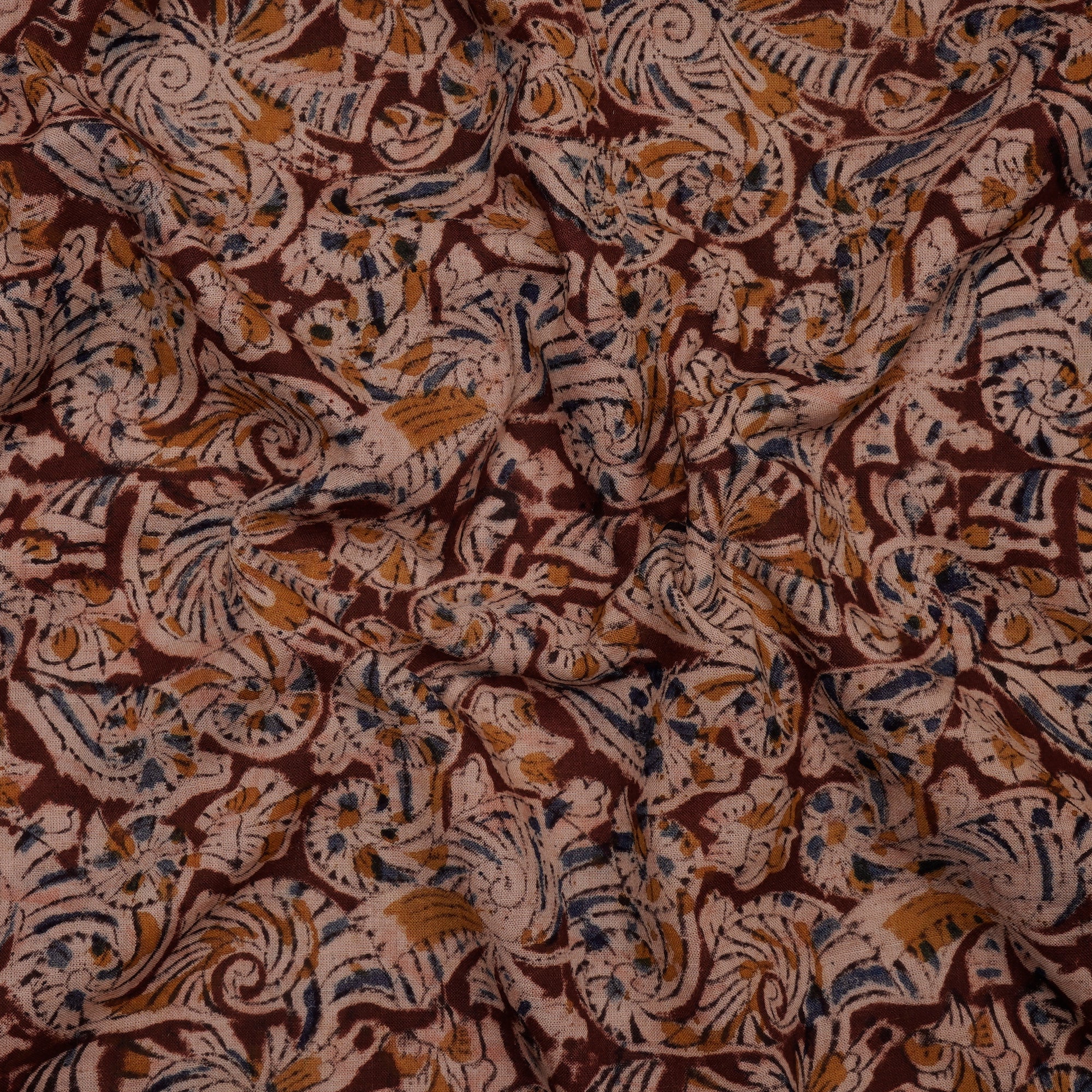 (Pre-Cut 3.50 Mtr)Multi Color Abstract Pattern Hand Block Kalamkari Printed Cotton Fabric