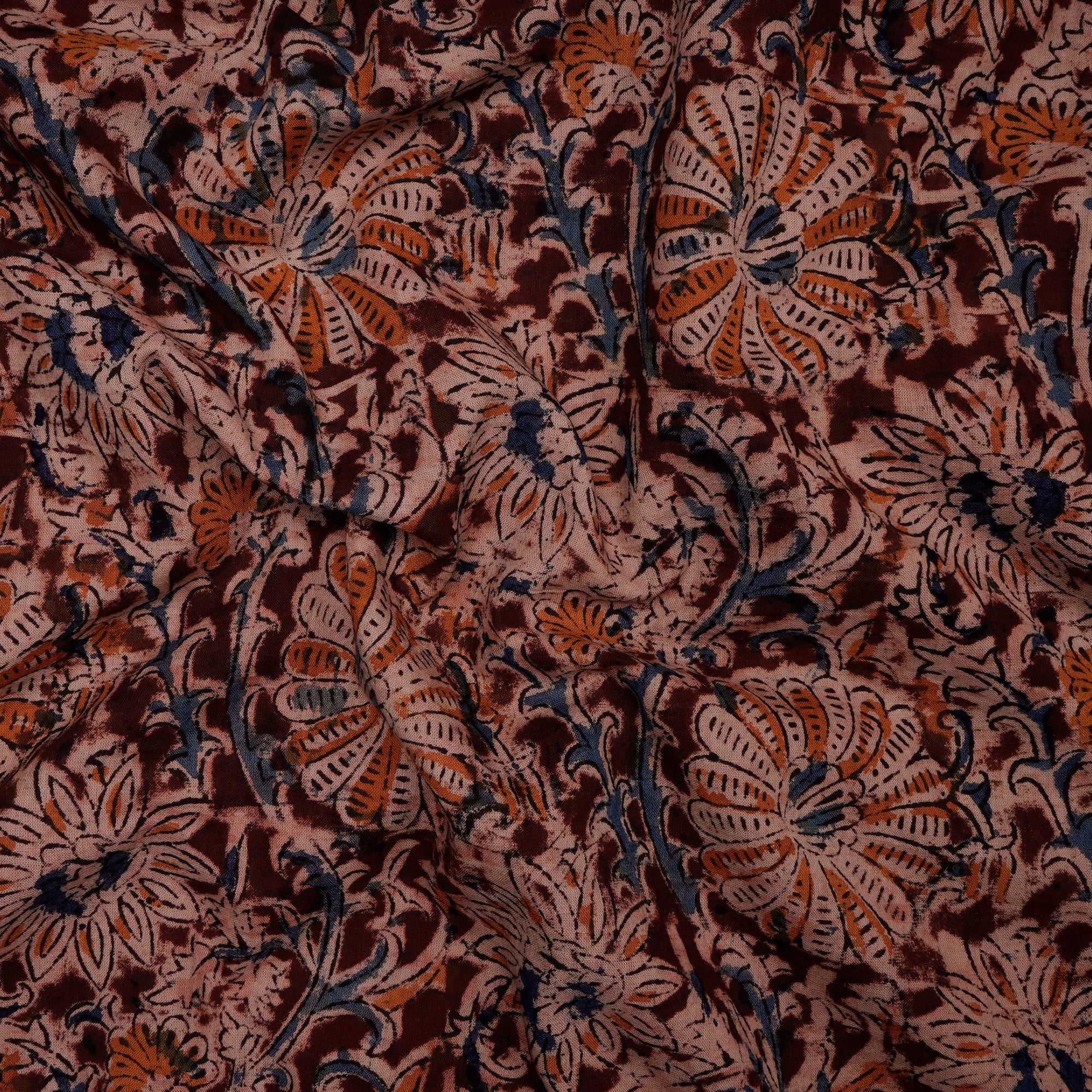 (Pre-Cut 4.00 Mtr)Multi Floral Pattern Hand Block Kalamkari Printed Cotton Fabricprecuts&&2022
