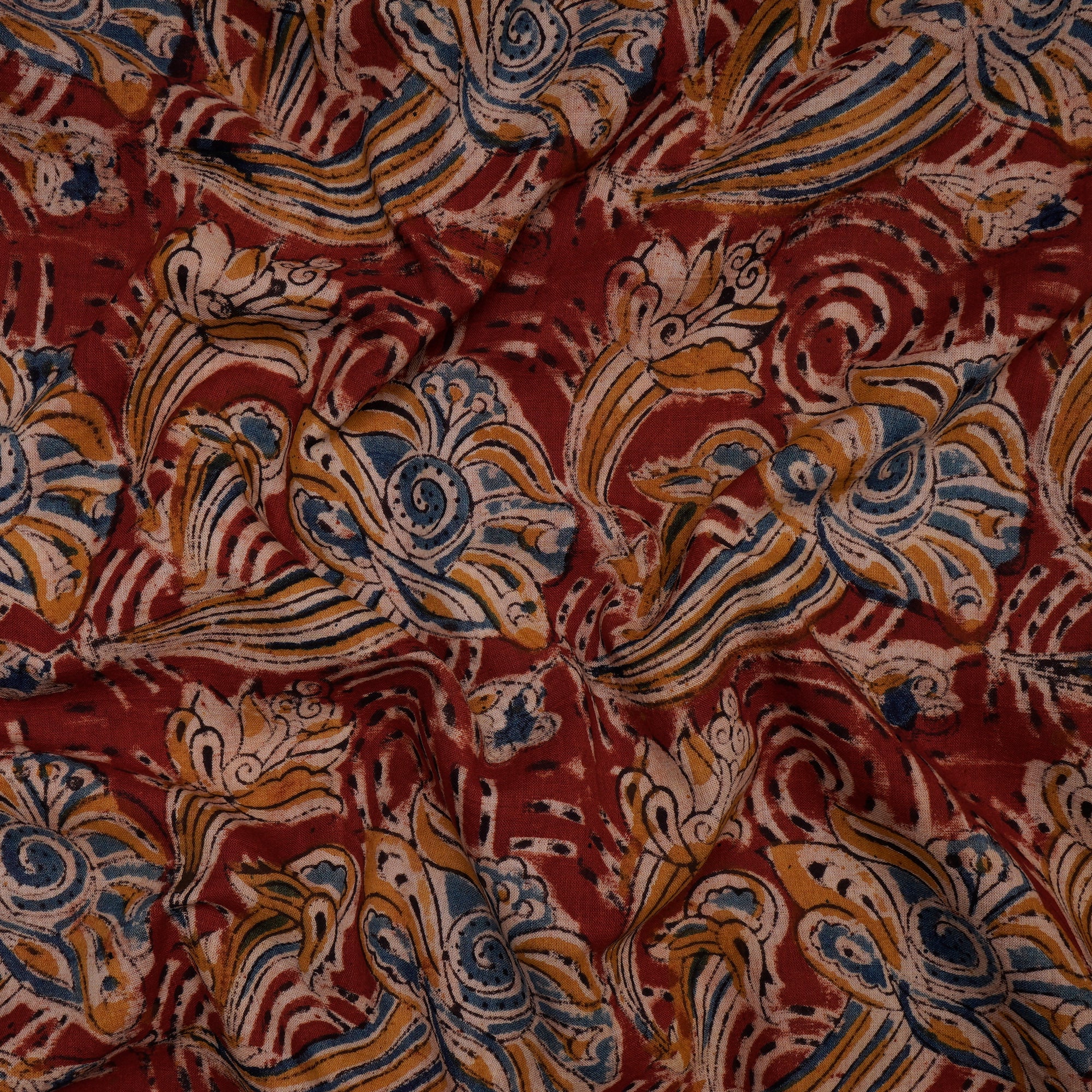 (Pre-Cut 4.10 Mtr)Multi Floral Pattern Hand Block Kalamkari Printed Cotton Fabricprecuts&&2026