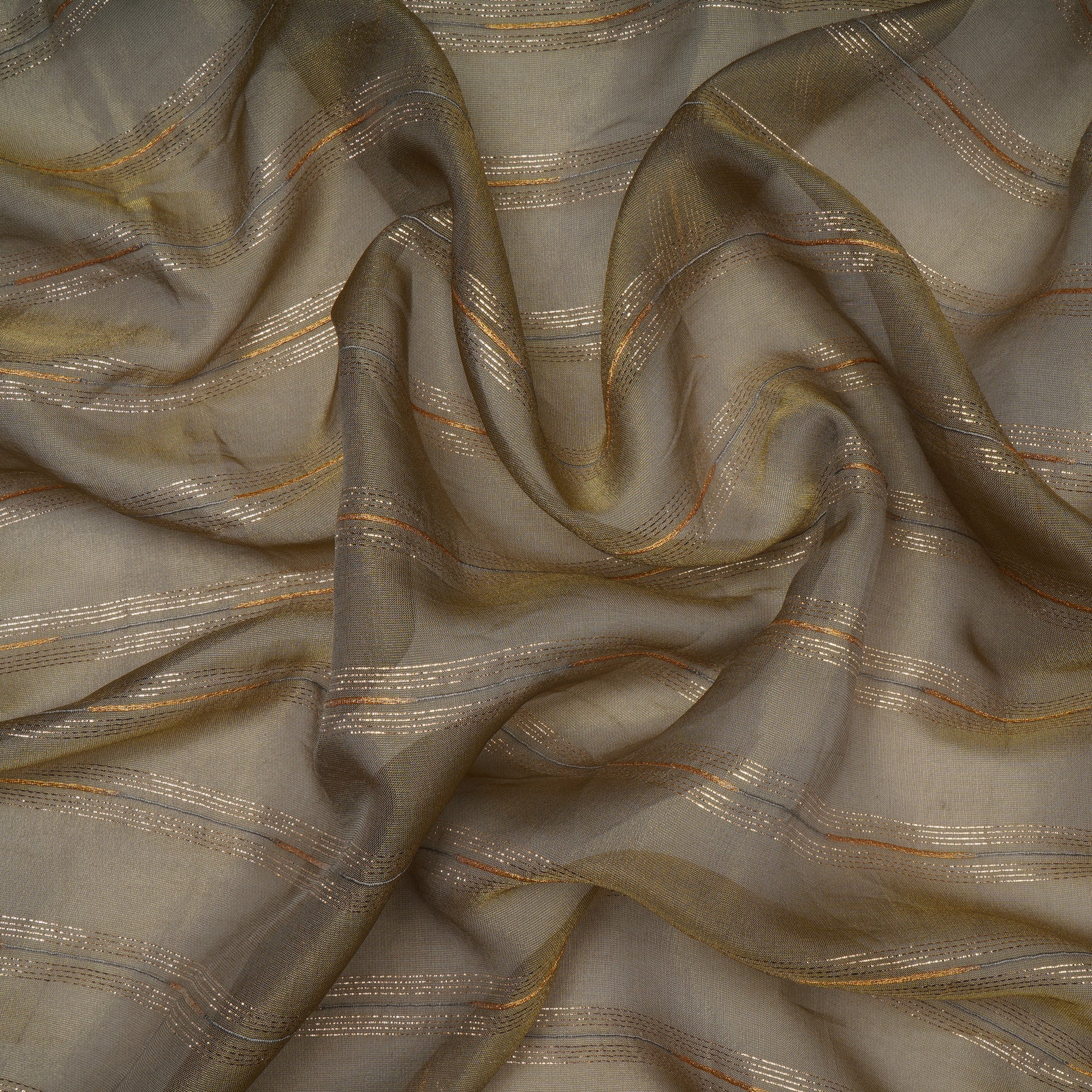 (Pre-Cut 1.00 Mtr)Magic Mint Color Zari Striped Viscose Tissue Fabric