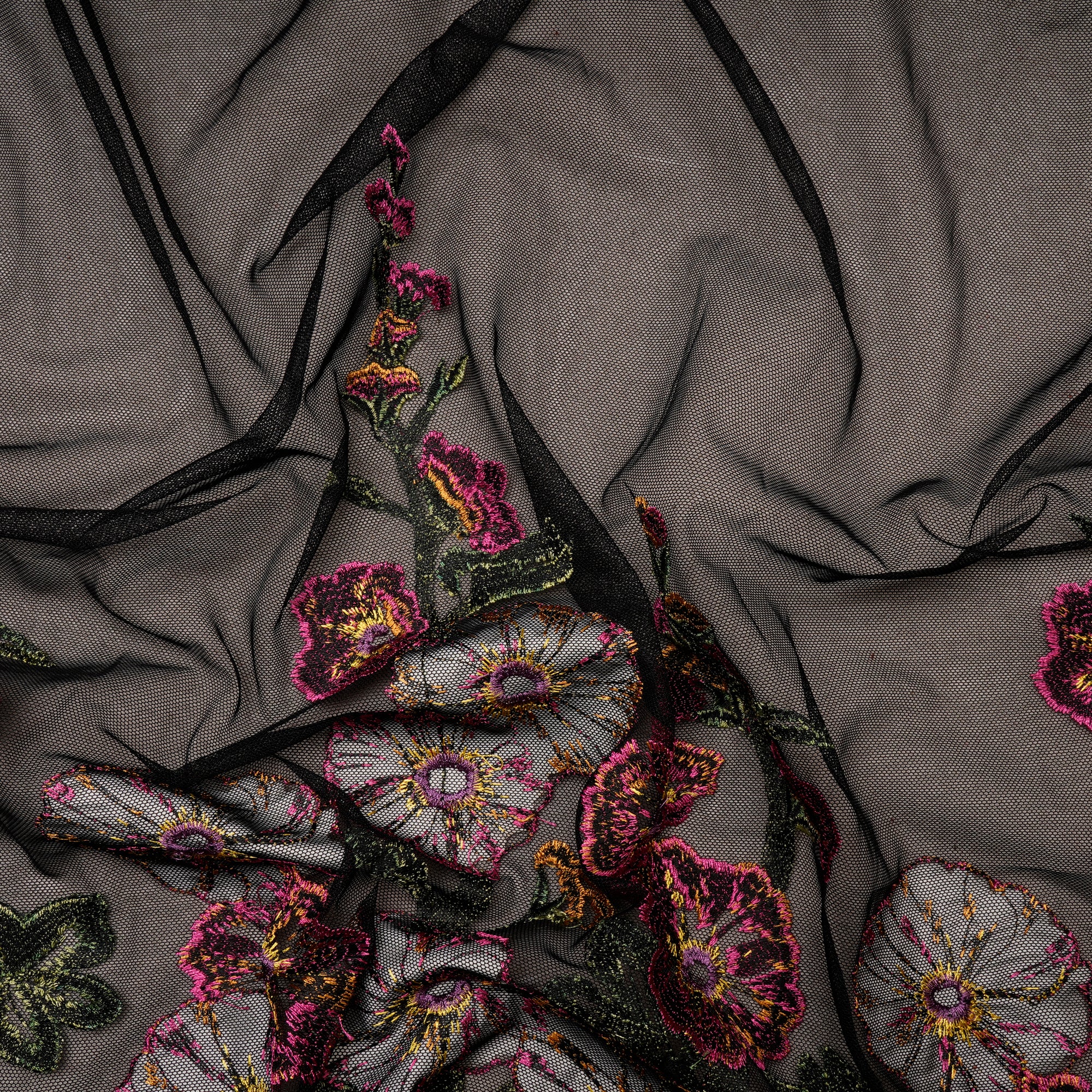 (Pre Cut 1 Mtr ) Multi Embroidered Nylon Net Fabric