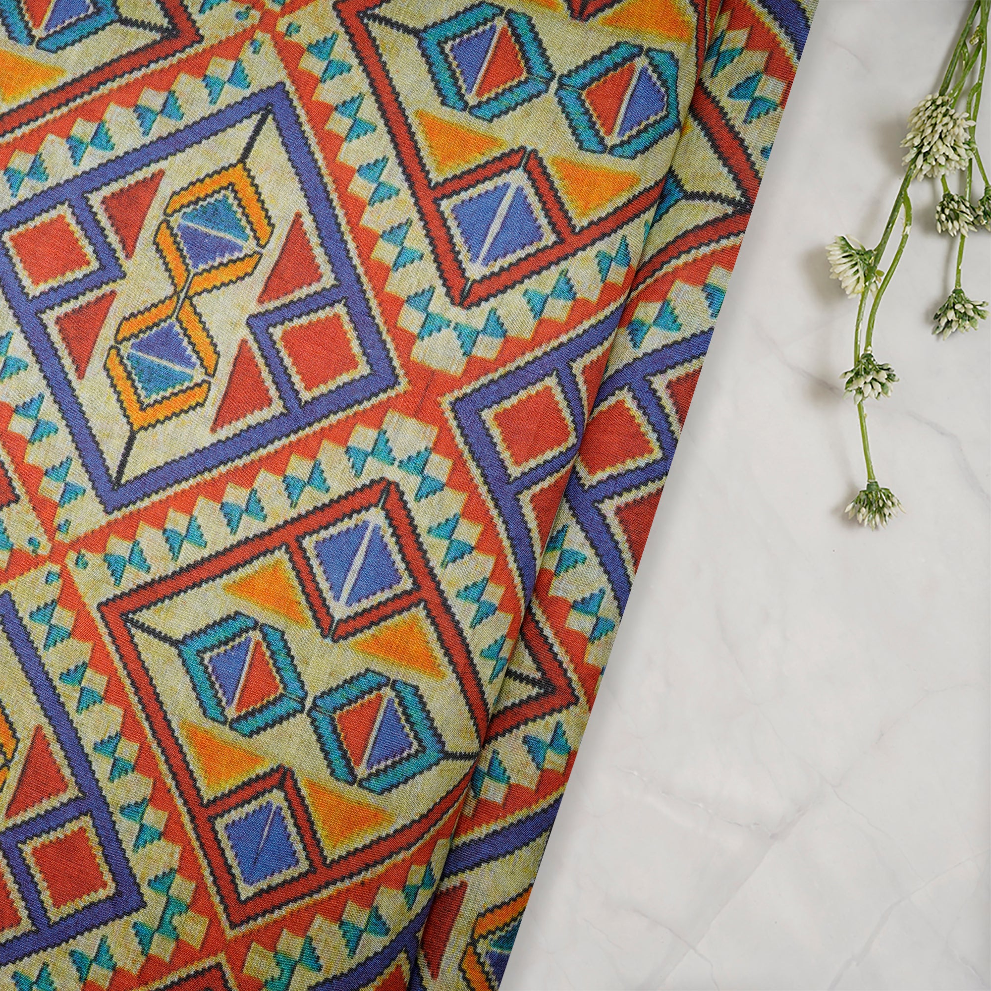 (Pre-Cut 0.90 Mtr)Multi Color Digital Printed Spun Tissue Silk Fabric