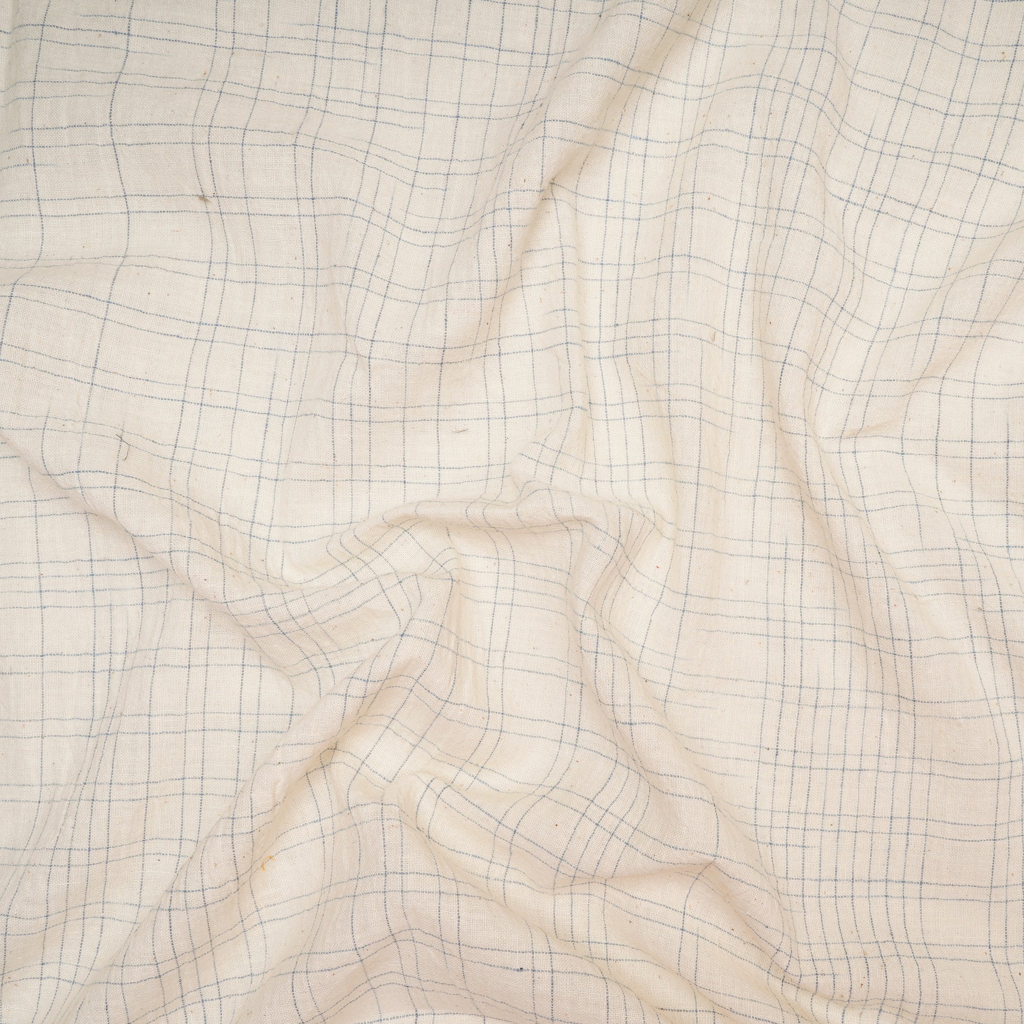 (Pre Cut 1.00 Mtr )Off White-Blue Handwoven Handspun Kala Cotton Fabri