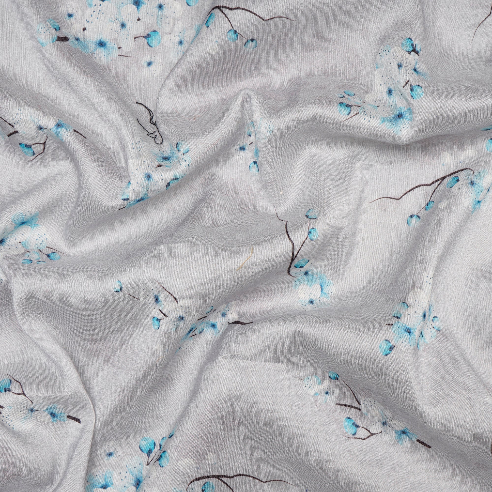 (Pre Cut 1 Mtr ) Blush Blue Color Digital Printed Pure Chanderi Fabric