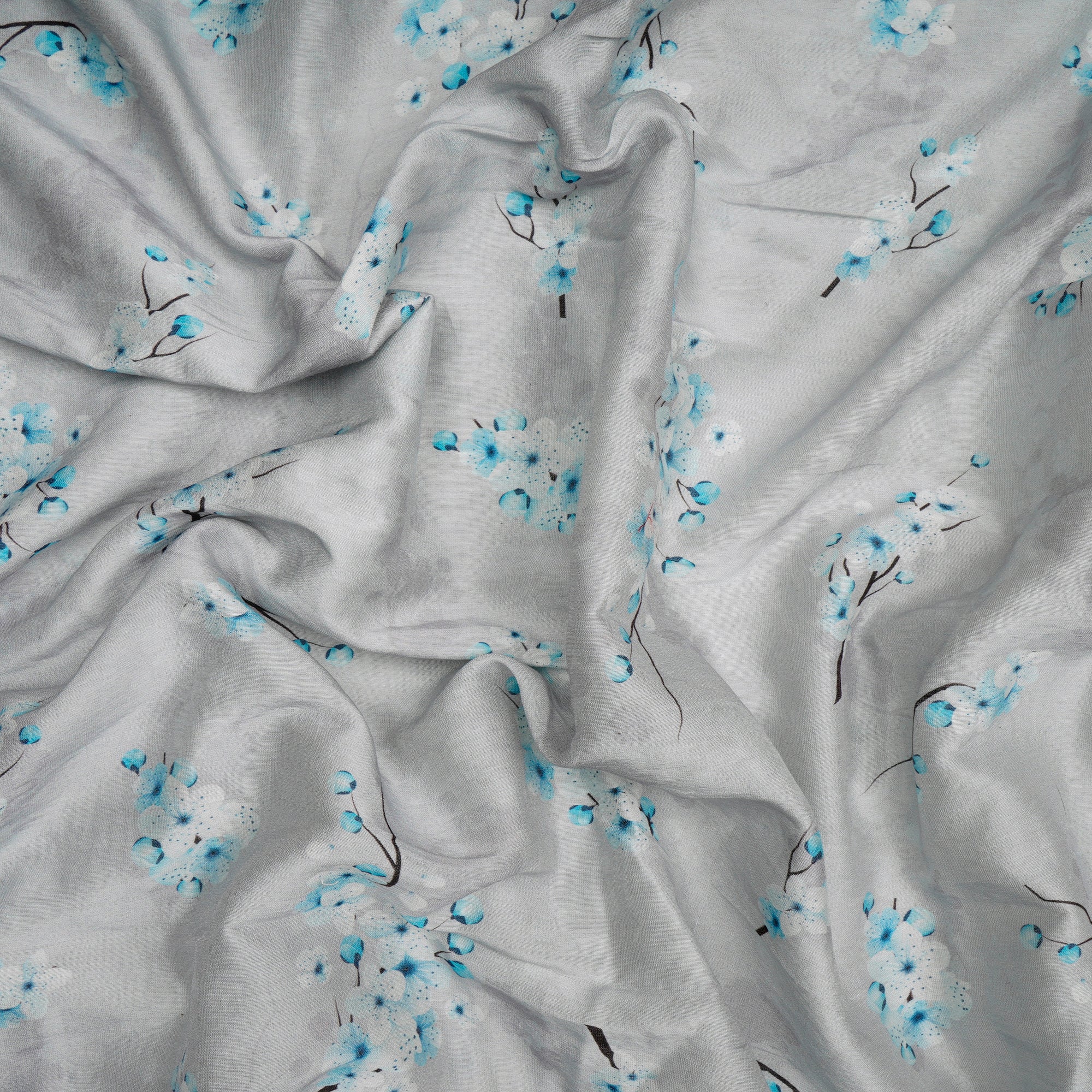 (Pre-Cut 2.70 Mtr)Sky Blue Floral Pattern Digital Print Chanderi Fabric