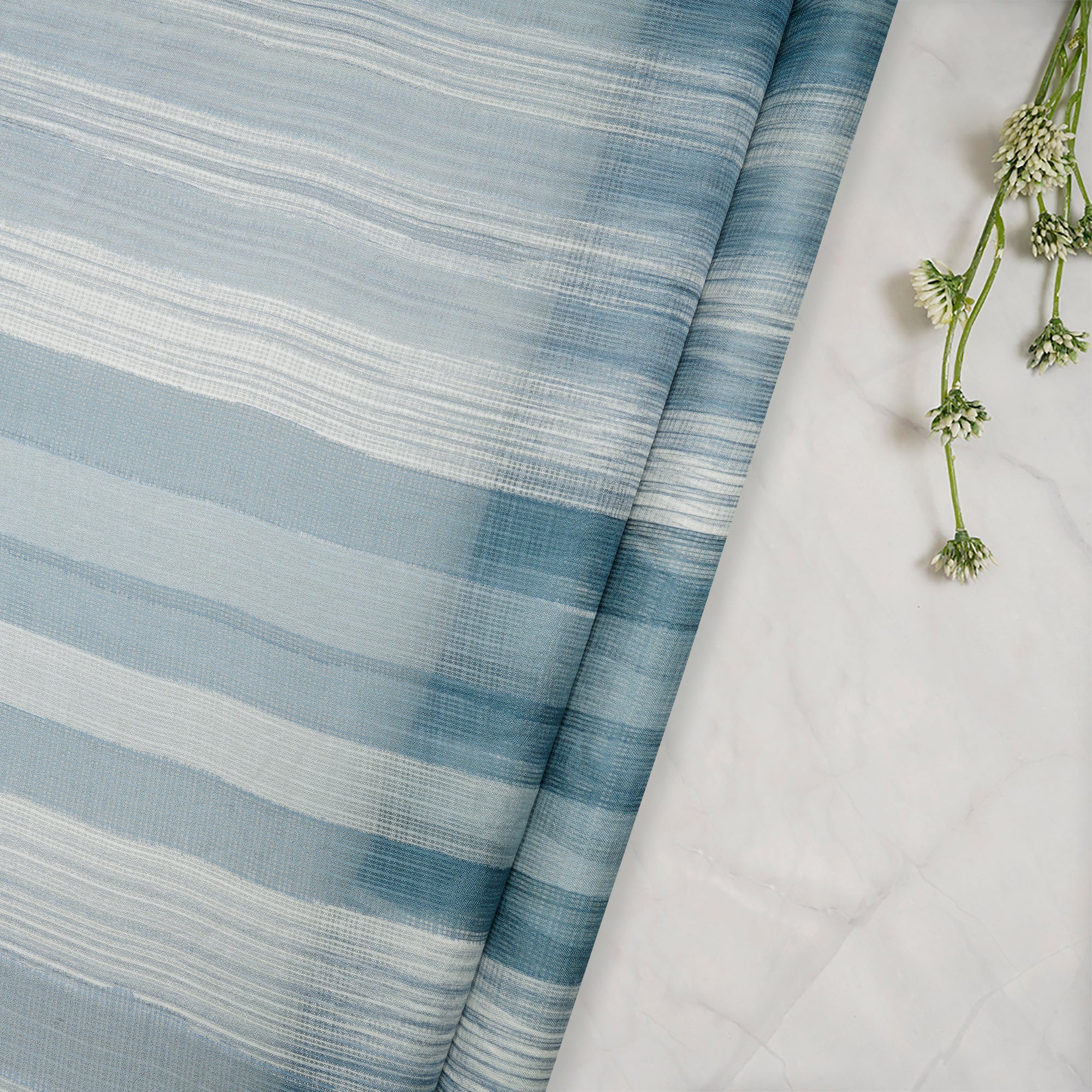 (Pre-Cut 1.25 Mtr)Blue Color Printed Kota Silk Fabric