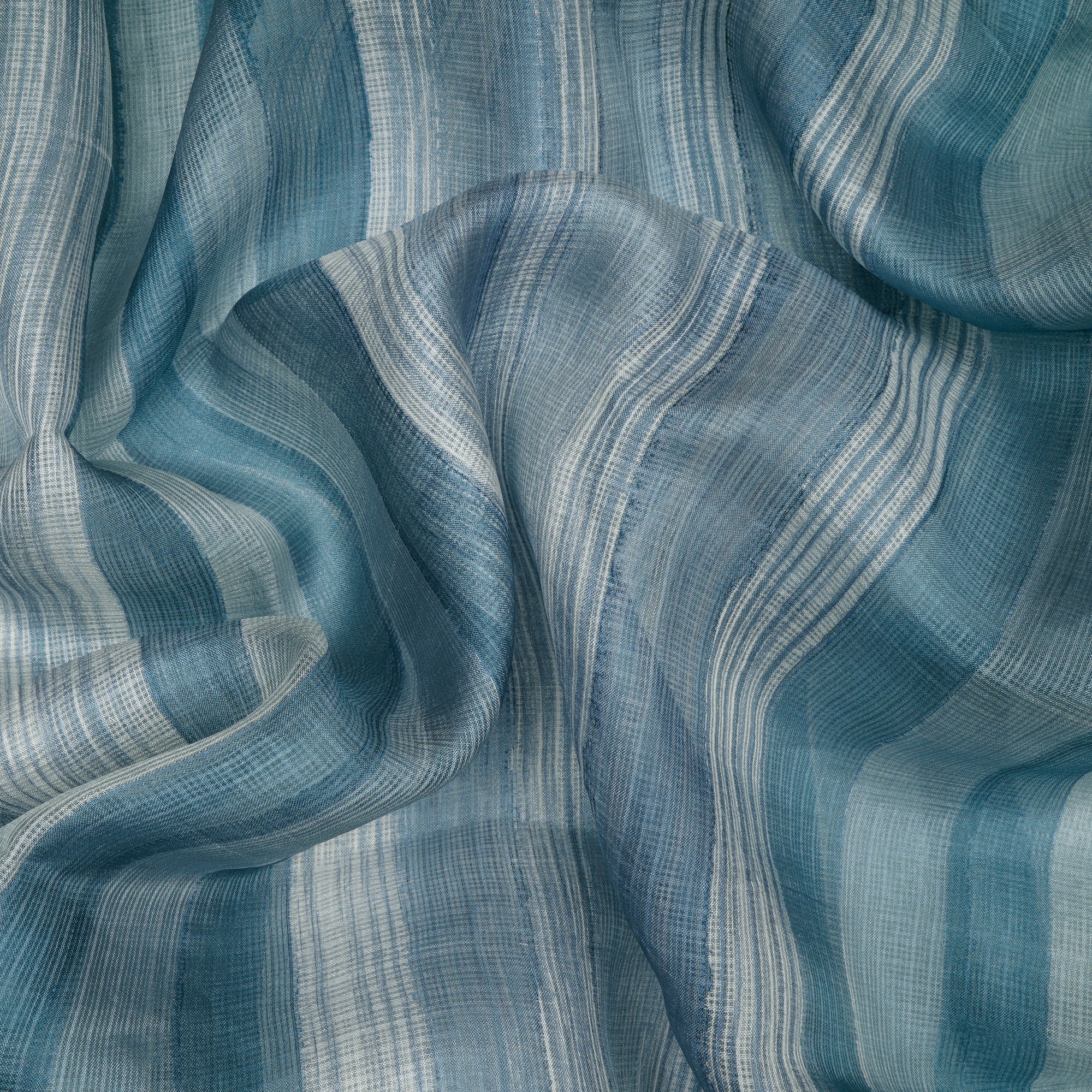 (Pre-Cut 1.25 Mtr)Blue Color Printed Kota Silk Fabric