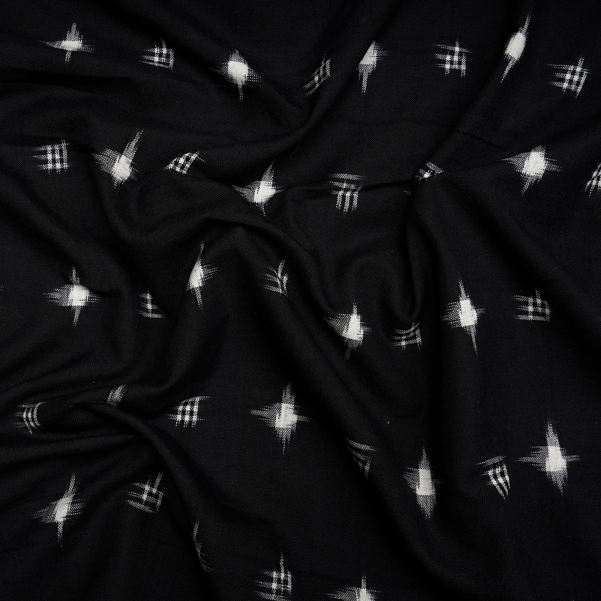 (Pre-Cut 1.50 Mtr)Black Washed Woven Double Ikat Cotton Fabric