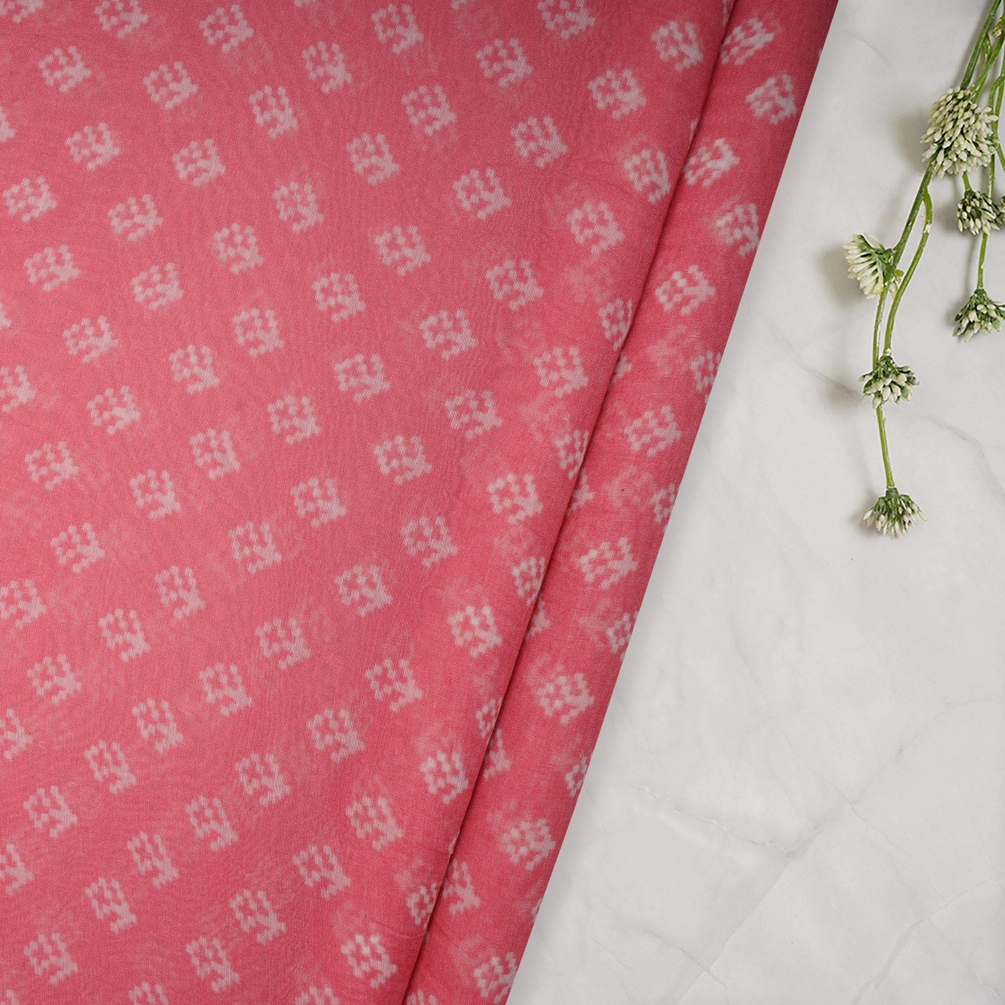 (Pre-Cut 1.30 Mtr)Baby Pink All Over Pattern Digital Print-Chanderi Fabric