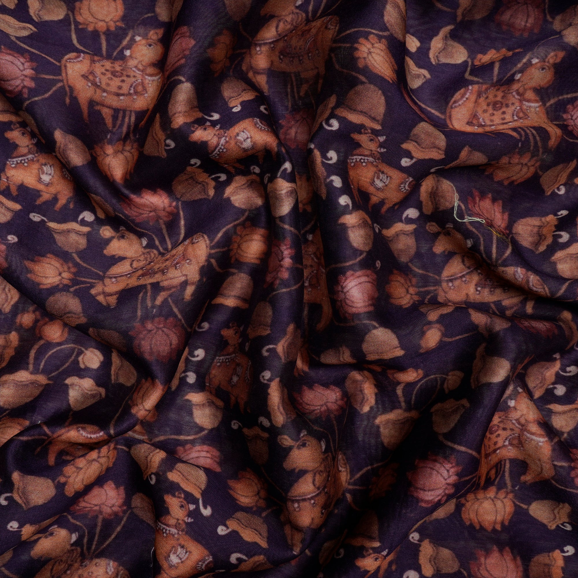(Pre-Cut 2.25 Mtr)Purple Traditional Pattern Digital Printed Chanderi Fabric