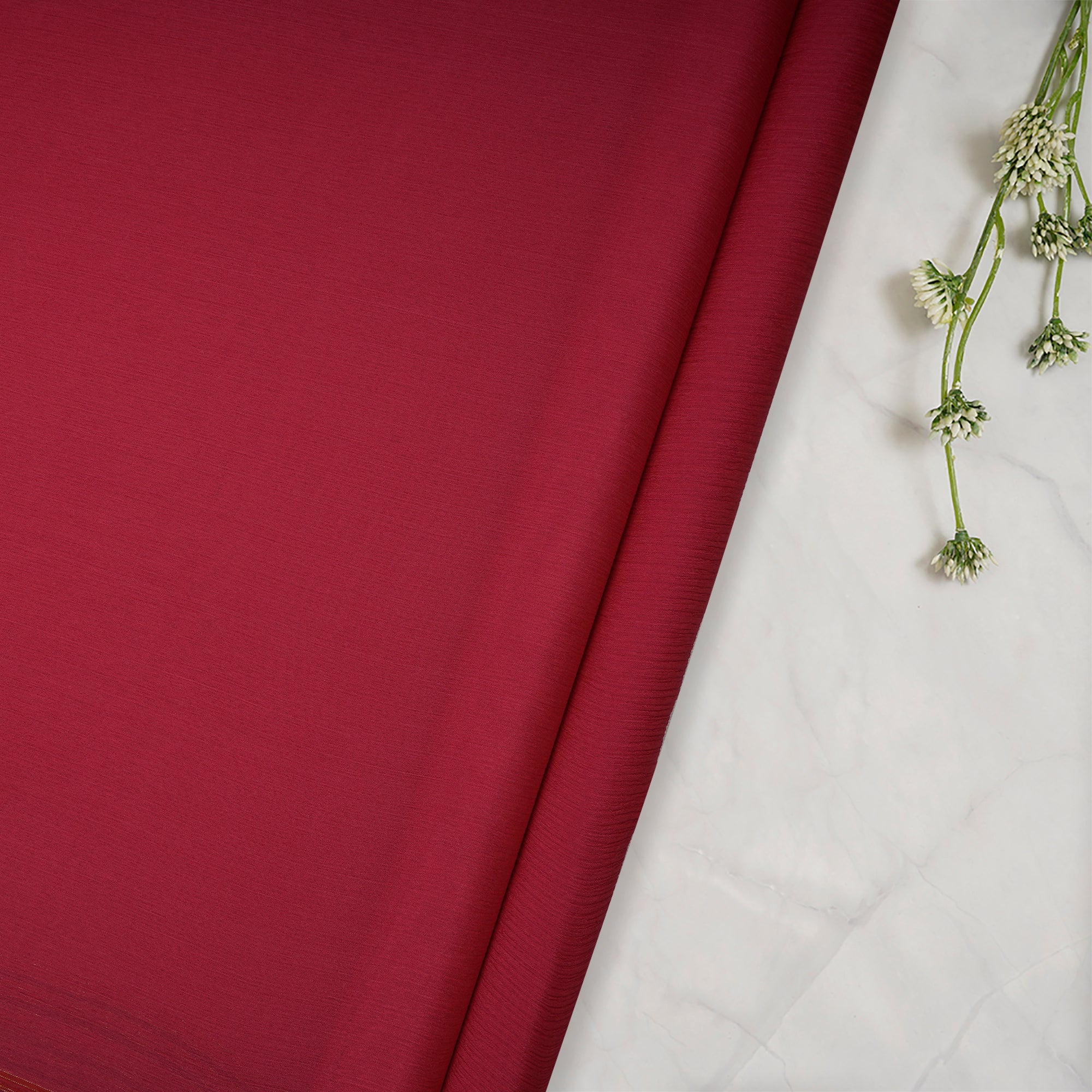 (Pre-Cut 0.80 Mtr)Burgundy Piece Dyed Plain Chiffon Silk Fabric with Zari Border