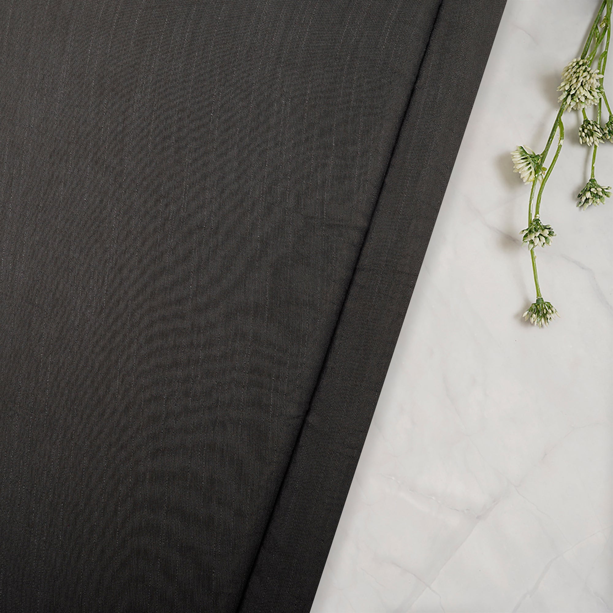 (Pre-Cut 2.00 Mtr)Dark Grey Color Yarn Dyed Linen Crepe Fabric