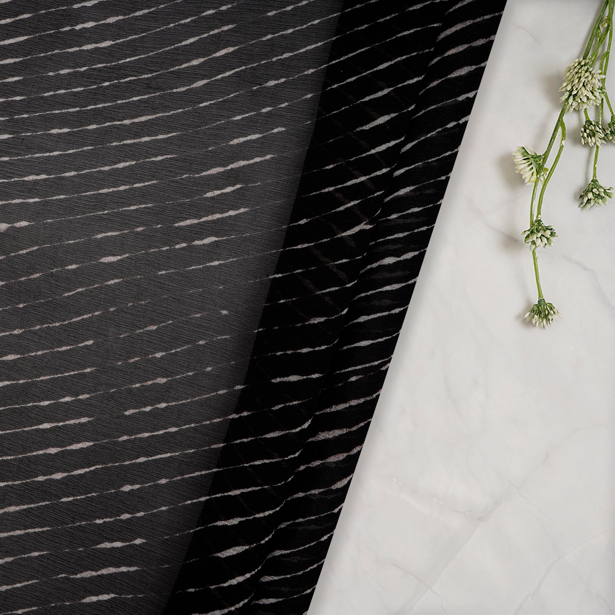 (Pre-Cut 1.50 Mtr)Black Laheriya Pattern Digital Print Chiffon silk