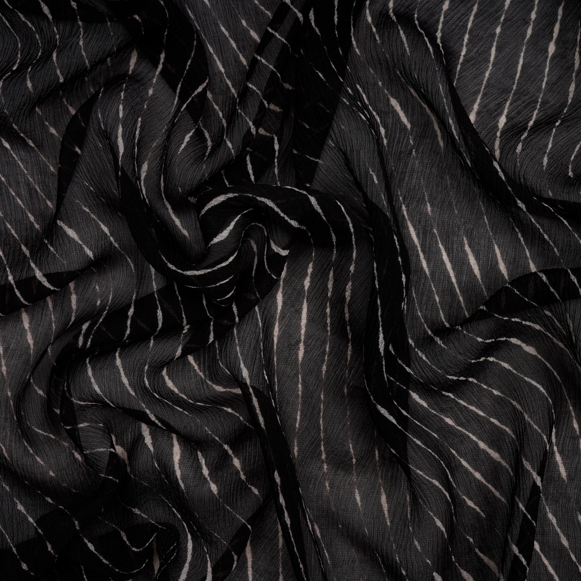 (Pre-Cut 1.50 Mtr)Black Laheriya Pattern Digital Print Chiffon silk