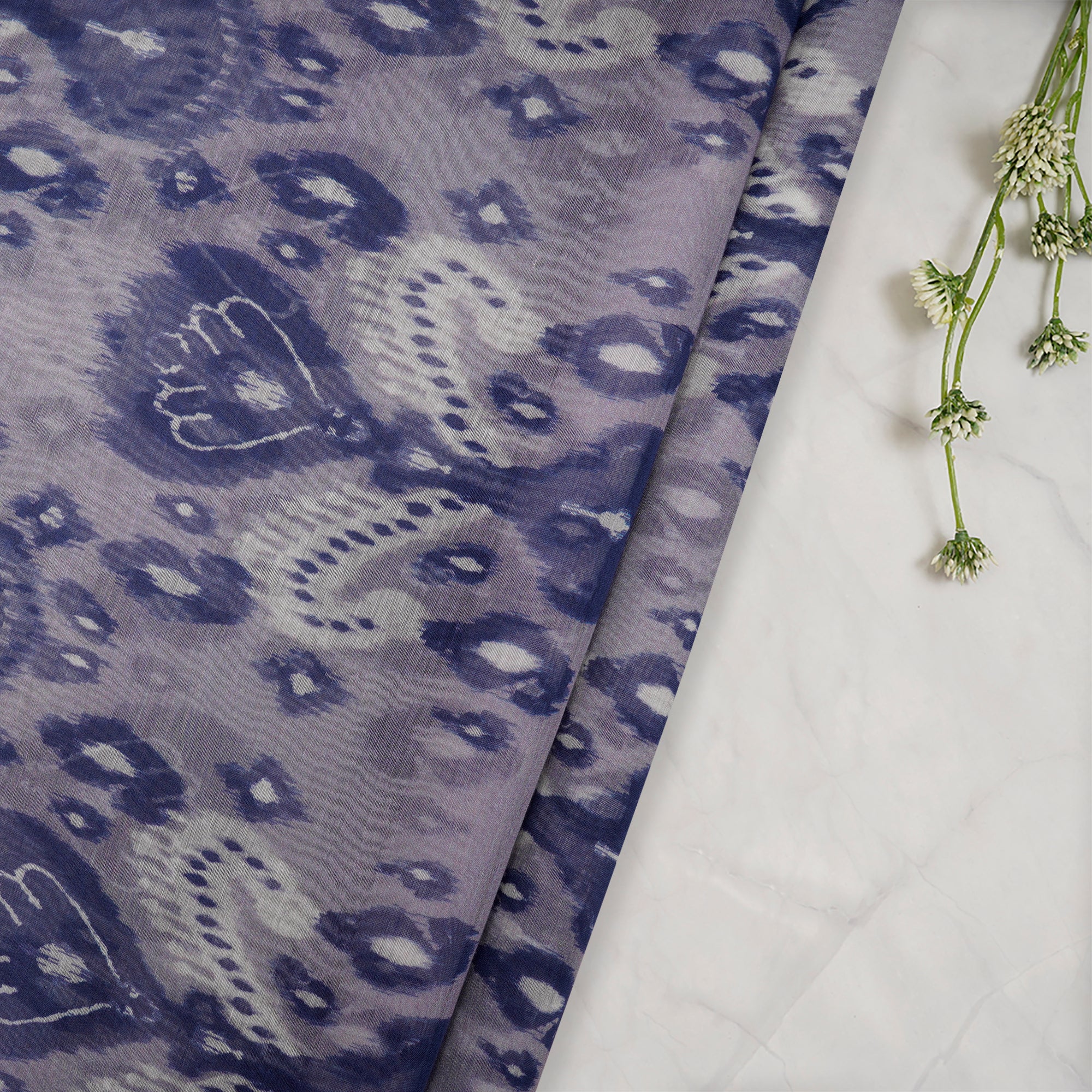 (Pre-Cut 1.50 Mtr)Purple Ikat Pattern Digital Print-Chanderi Fabric