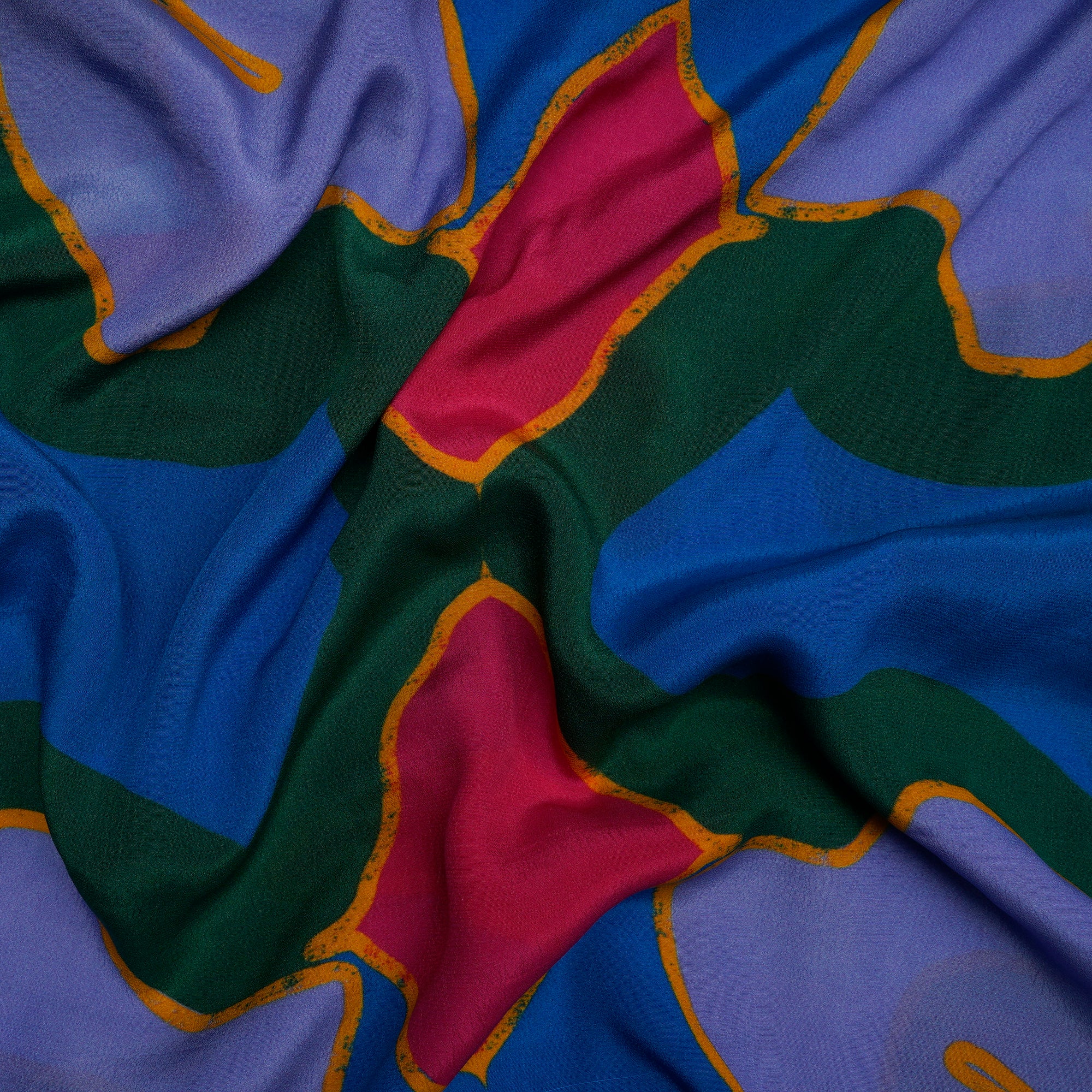 (Pre-Cut 2.00 Mtr)Multi Color Abstract Pattern Digital Printed Bemberg Crepe Fabric