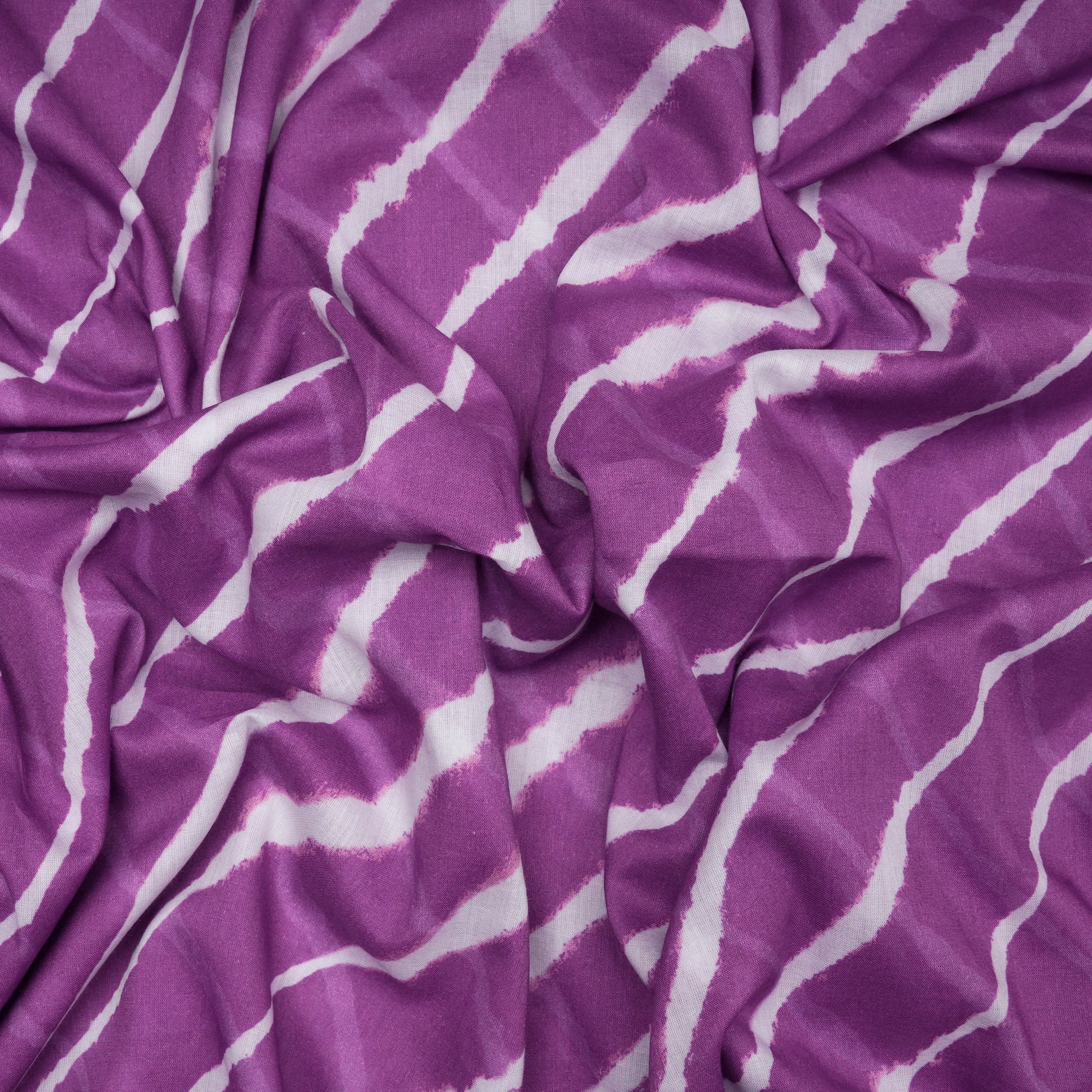 (Pre-Cut 4.00 Mtr)Purple Digital Printed Leheriya Pattern Voile Cotton Muslin Fabric