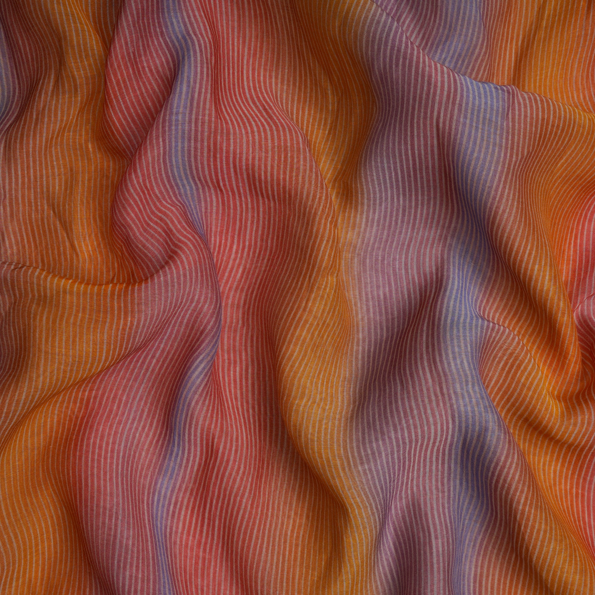 (Pre-Cut 2.30 Mtr)Multi Color Stripe Pattern Digital Printed Pure Chanderi Fabric