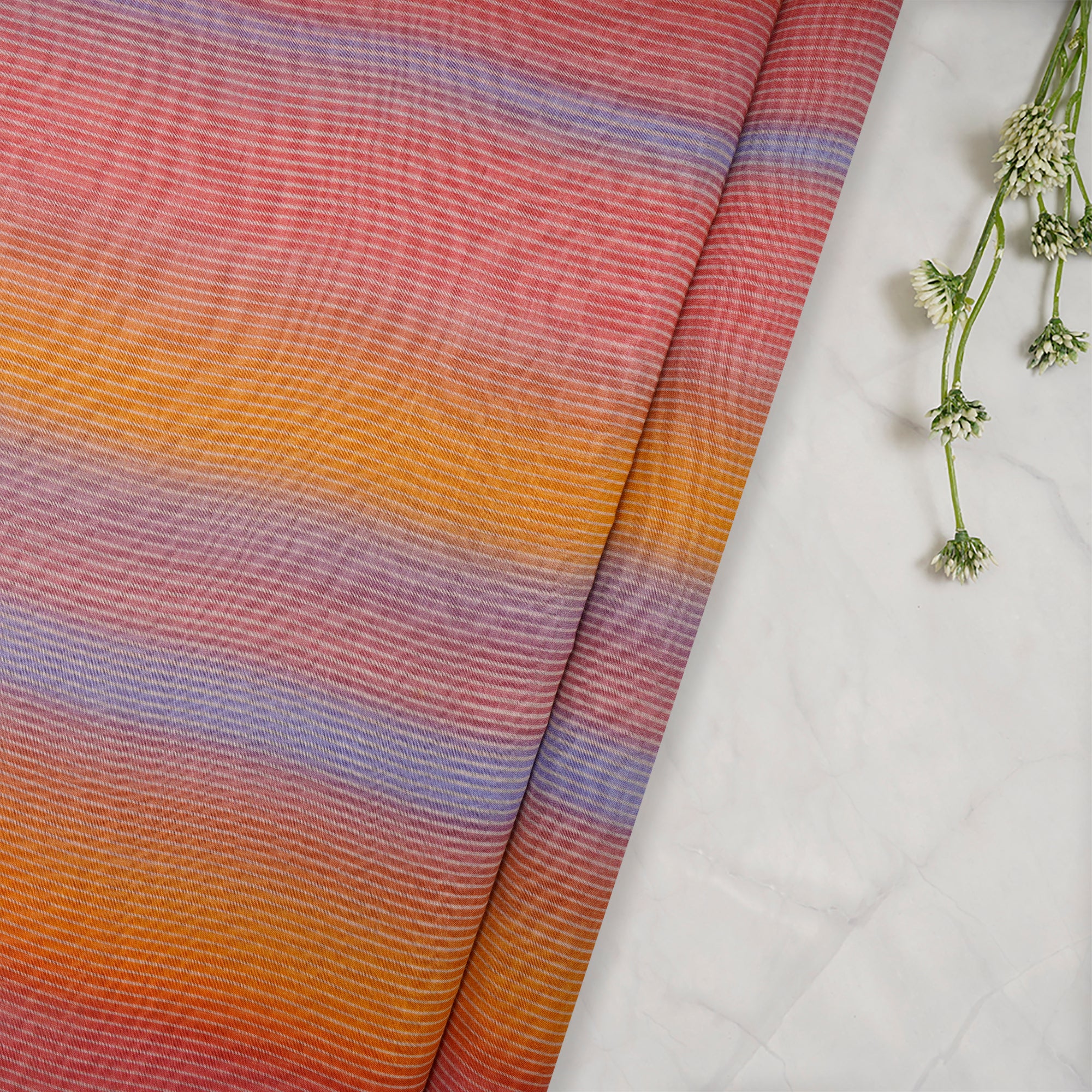 (Pre-Cut 4.00 Mtr)Multi Color Digital Printed Pure Chanderi Fabric