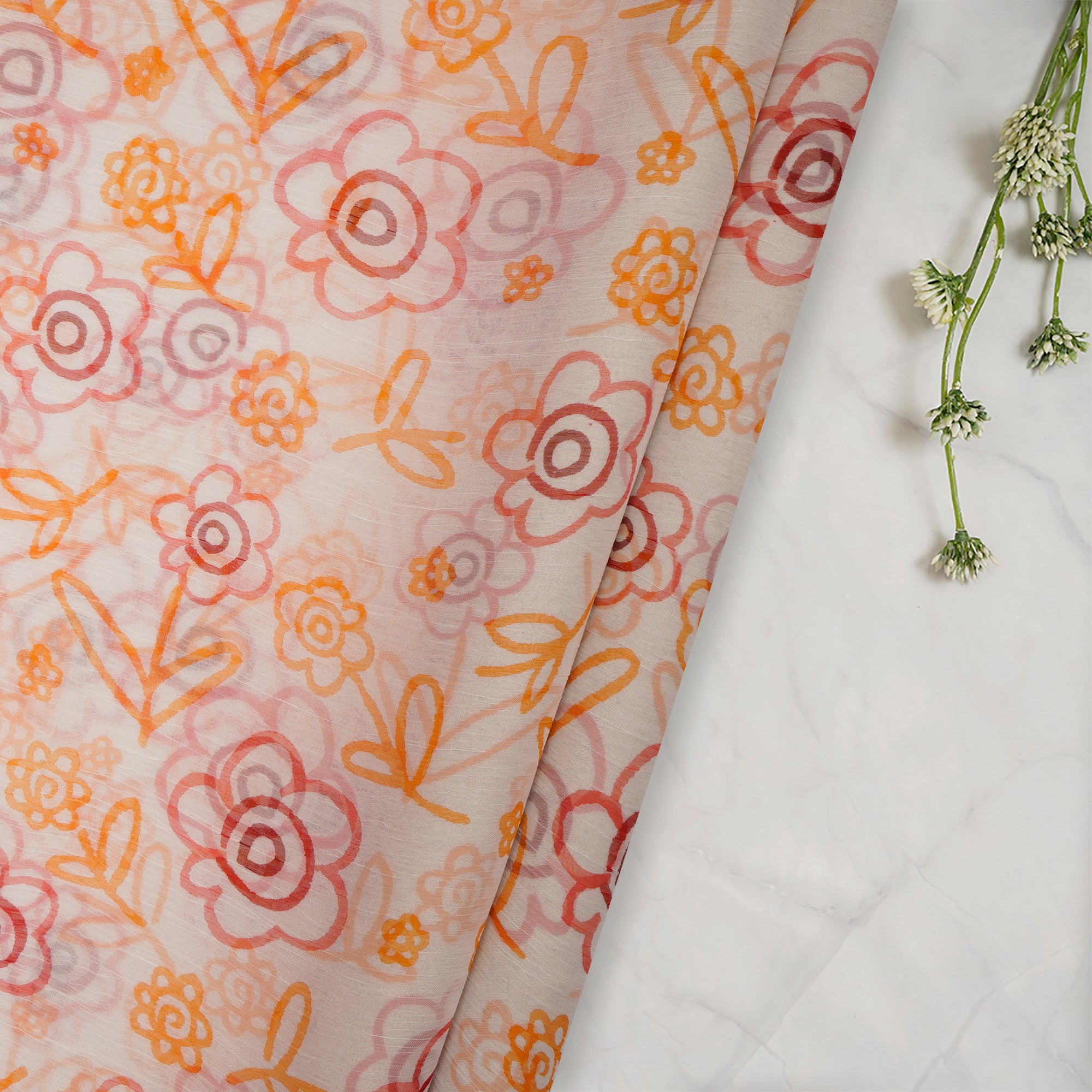 (Pre-Cut 1.50 Mtr)Multi Color Floral Pattern Screen Printed Viscose Chiffon Fabric