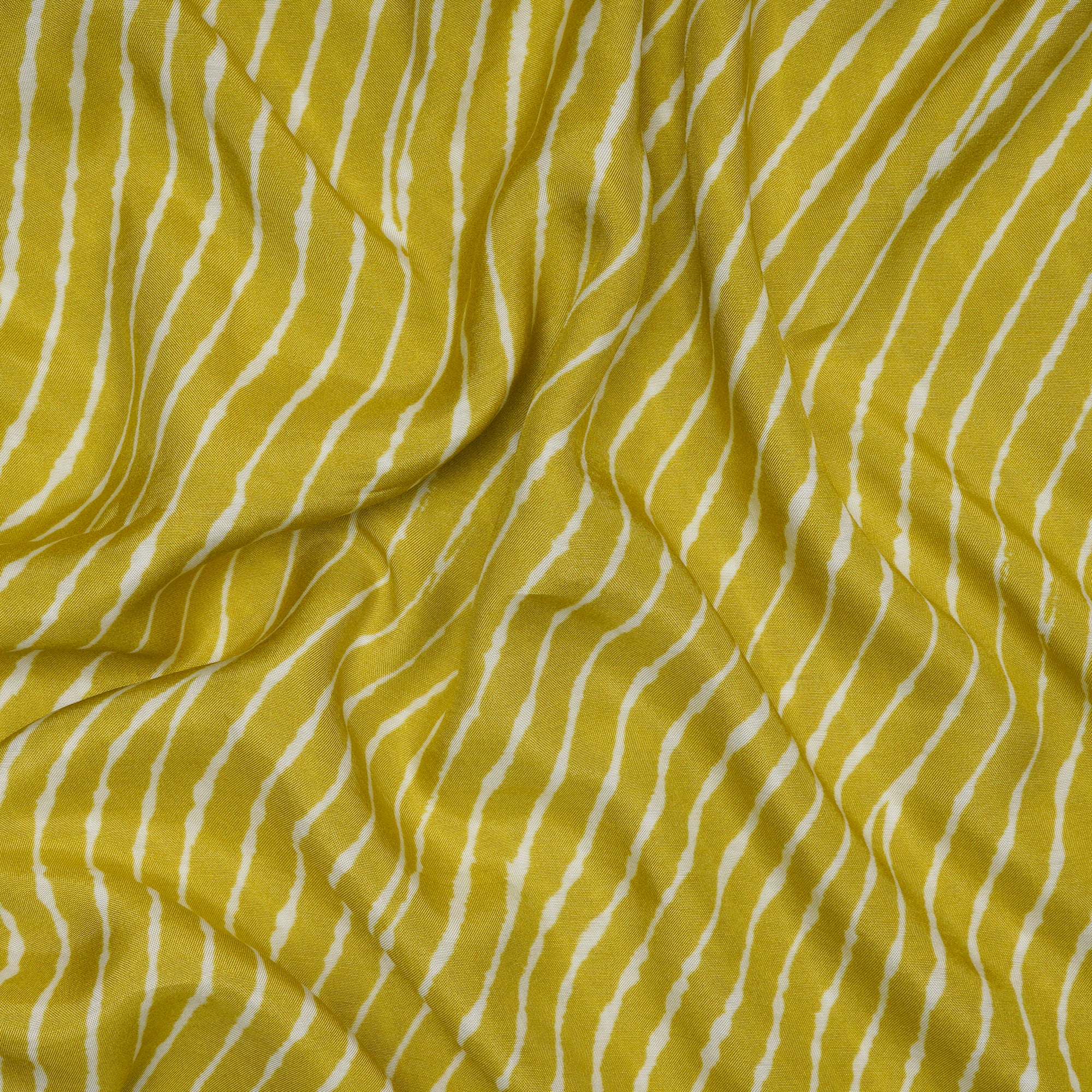 (Pre-Cut 1.60 Mtr)Celery Yellow Lehriya Pattern Digital Printed Viscose Fabric