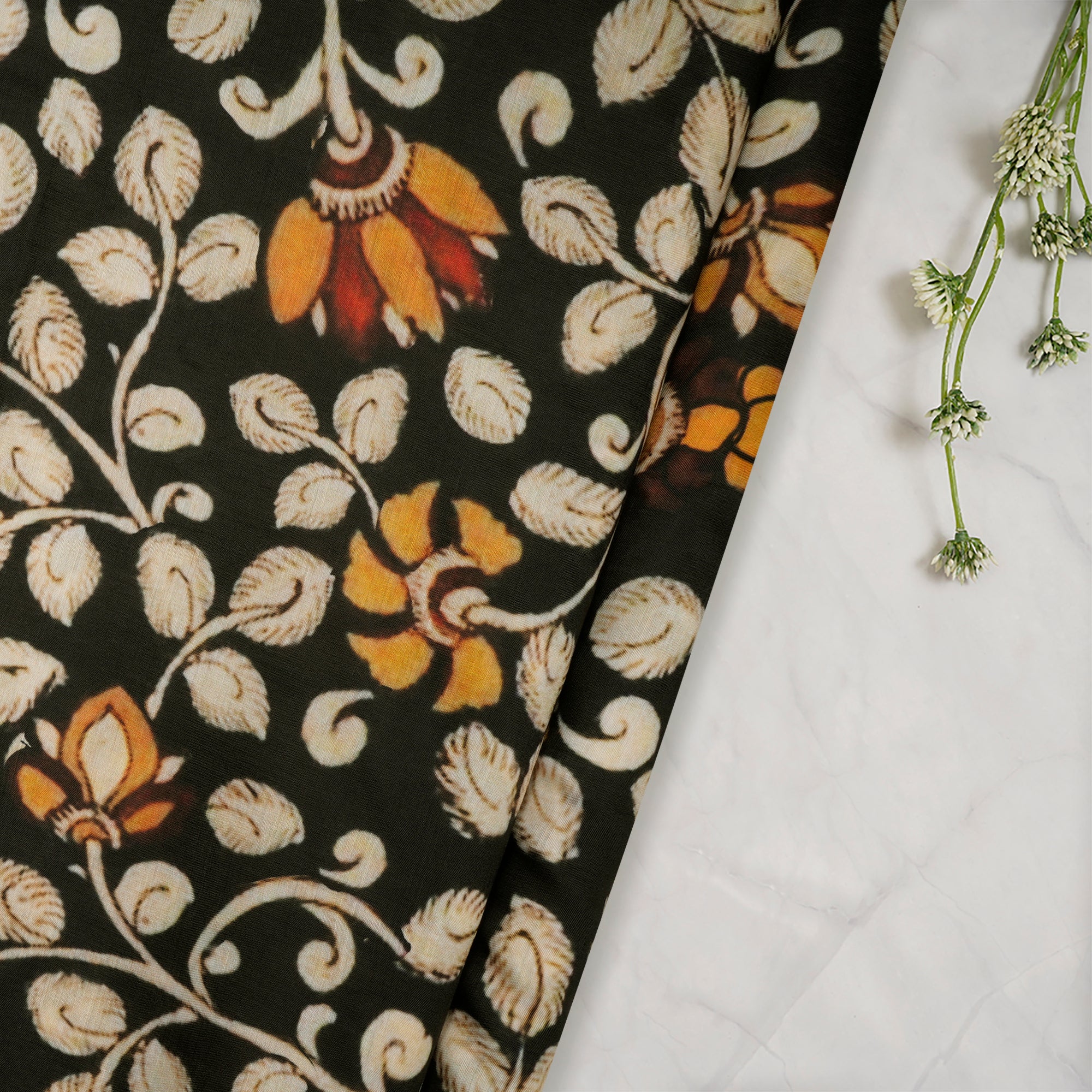 (Pre-Cut 4.10 Mtr) Multi Color Floral Pattern Digital Printed Gauge Linen Fabric