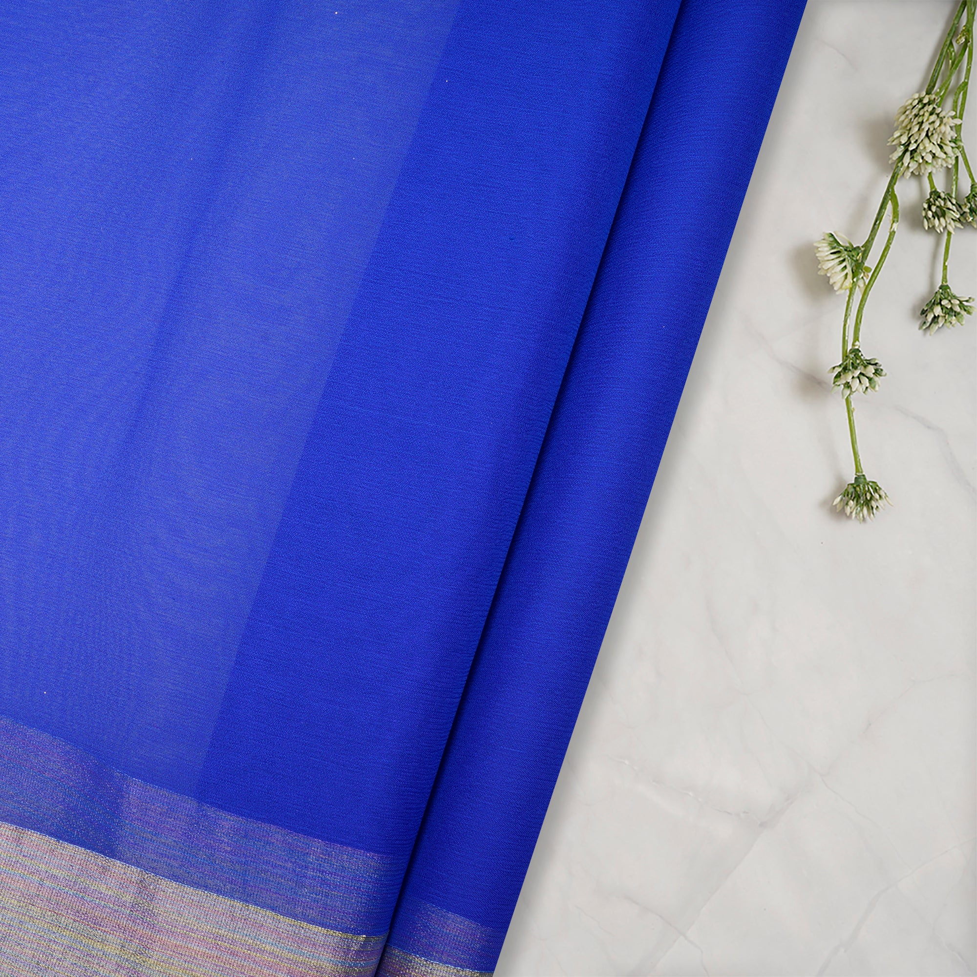 (Pre-Cut 2.80 Mtr)Blue Ombre Pattern Handewoven Silk Fabeic