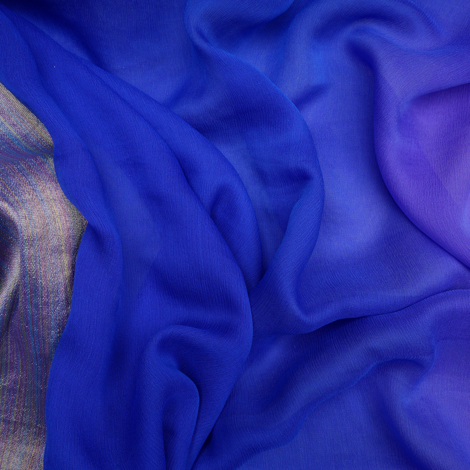 (Pre-Cut 2.80 Mtr)Blue Ombre Pattern Handewoven Silk Fabeic