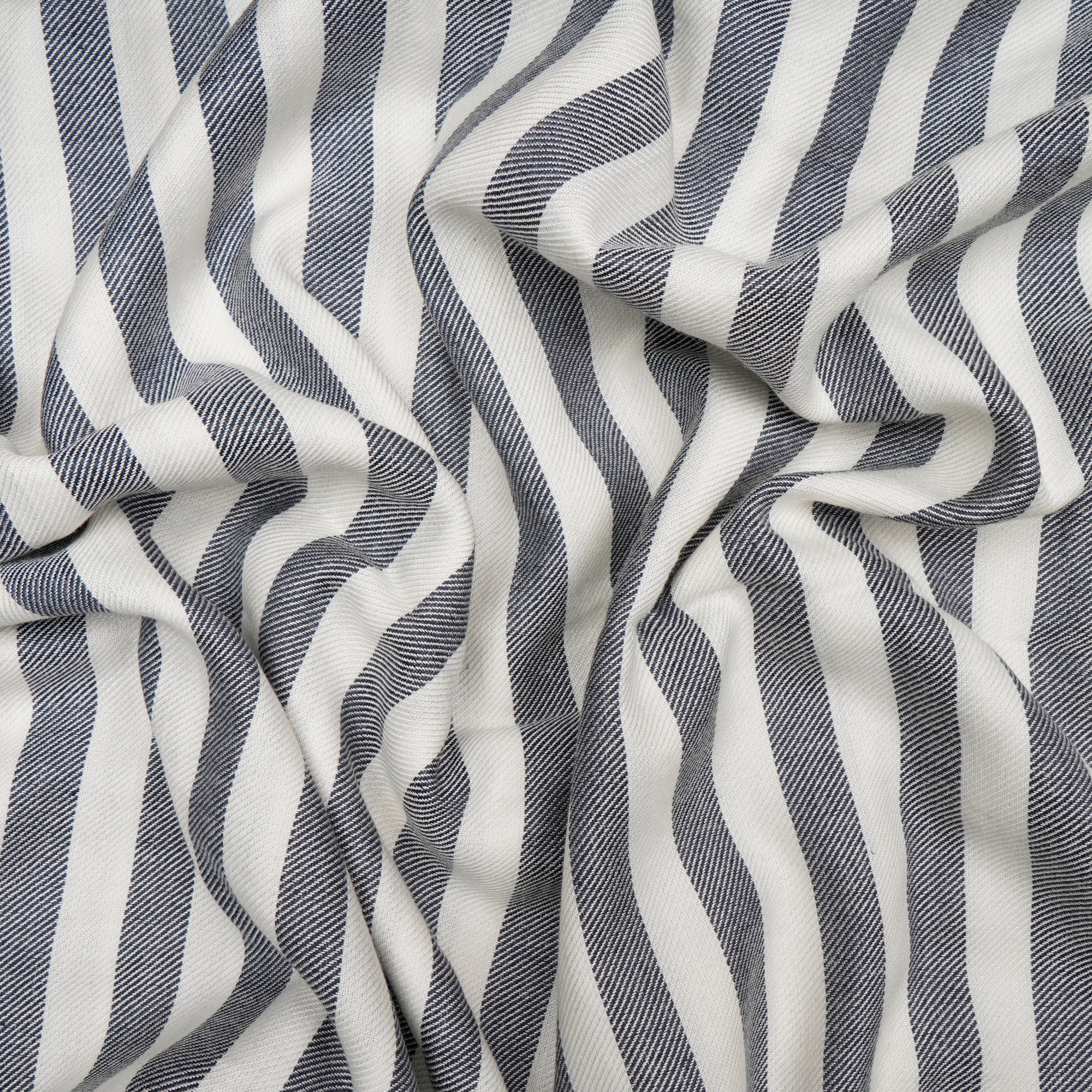 (Pre-Cut 3.20 Mtr) White-Grey Stripe Pattern Cotton Twill Fabric