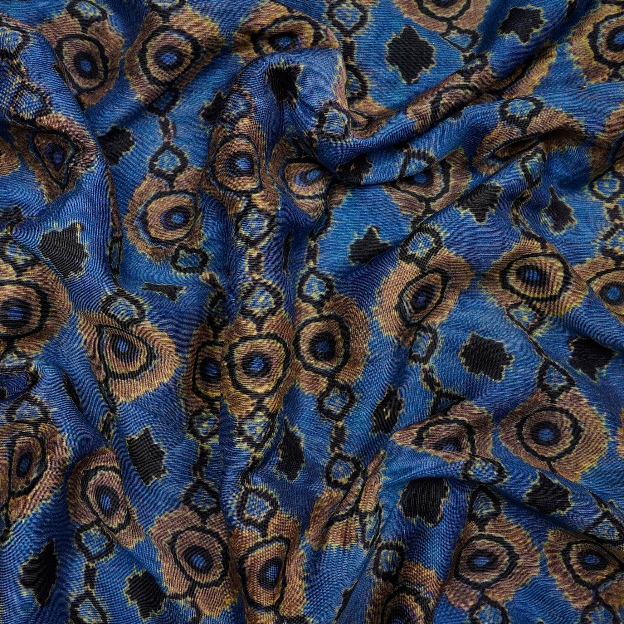 (Pre-Cut 2.30 Mtr)Blue All Over Pattern Digital Printed Bemberg Muslin Fabric