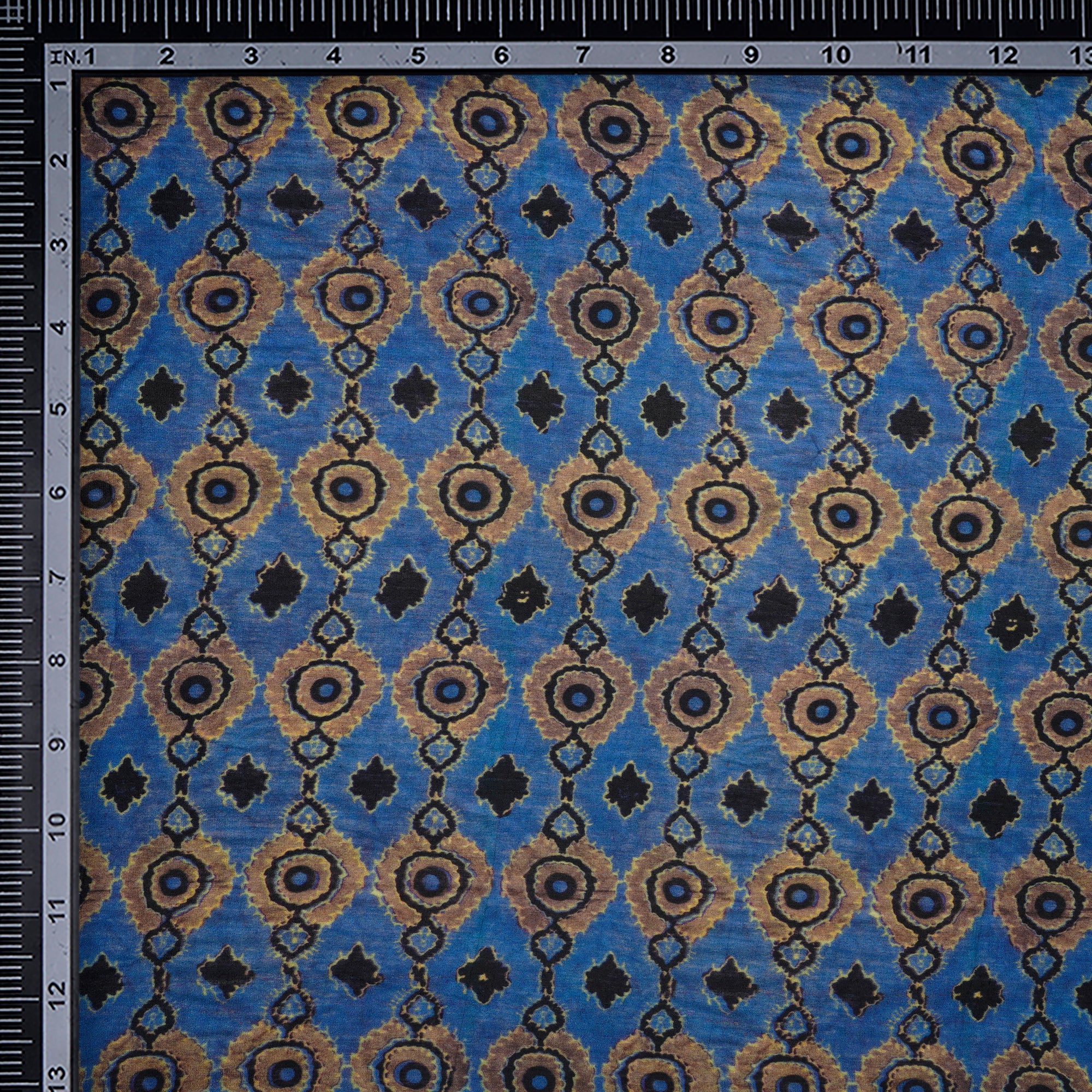 (Pre-Cut 2.30 Mtr)Blue All Over Pattern Digital Printed Bemberg Muslin Fabric