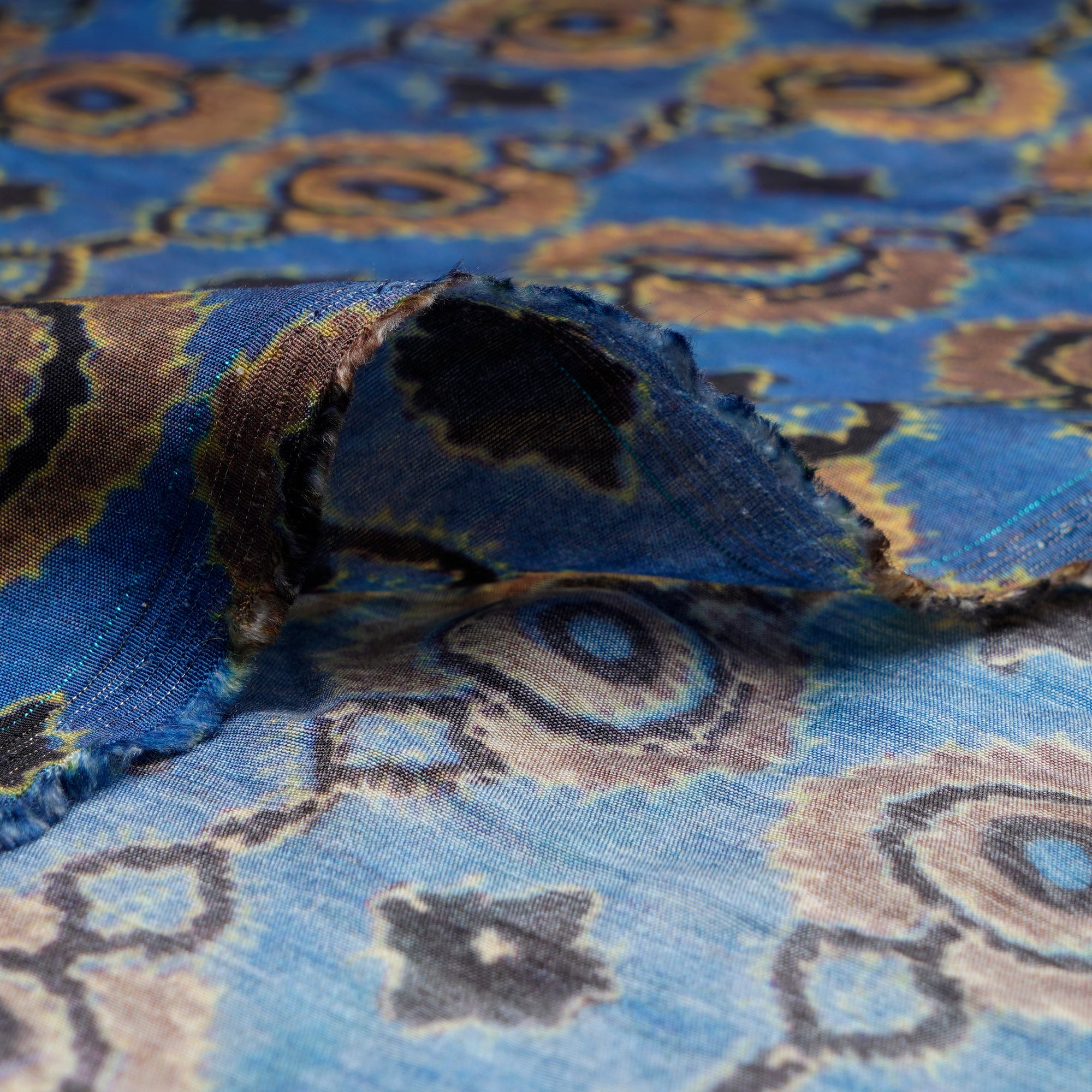 (Pre-Cut 2.30 Mtr)Blue All Over Pattern Digital Printed Bemberg Muslin Fabric