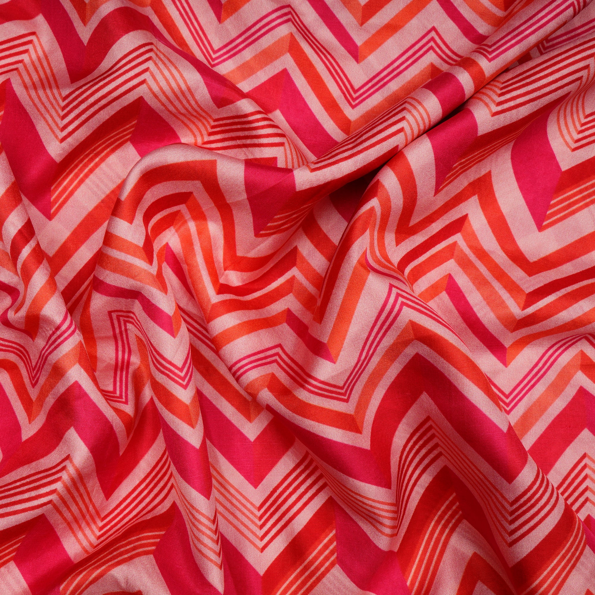 (Pre-Cut 2.60 Mtr) Multi Color Chevron Pattern Digital Print Silk Fabric