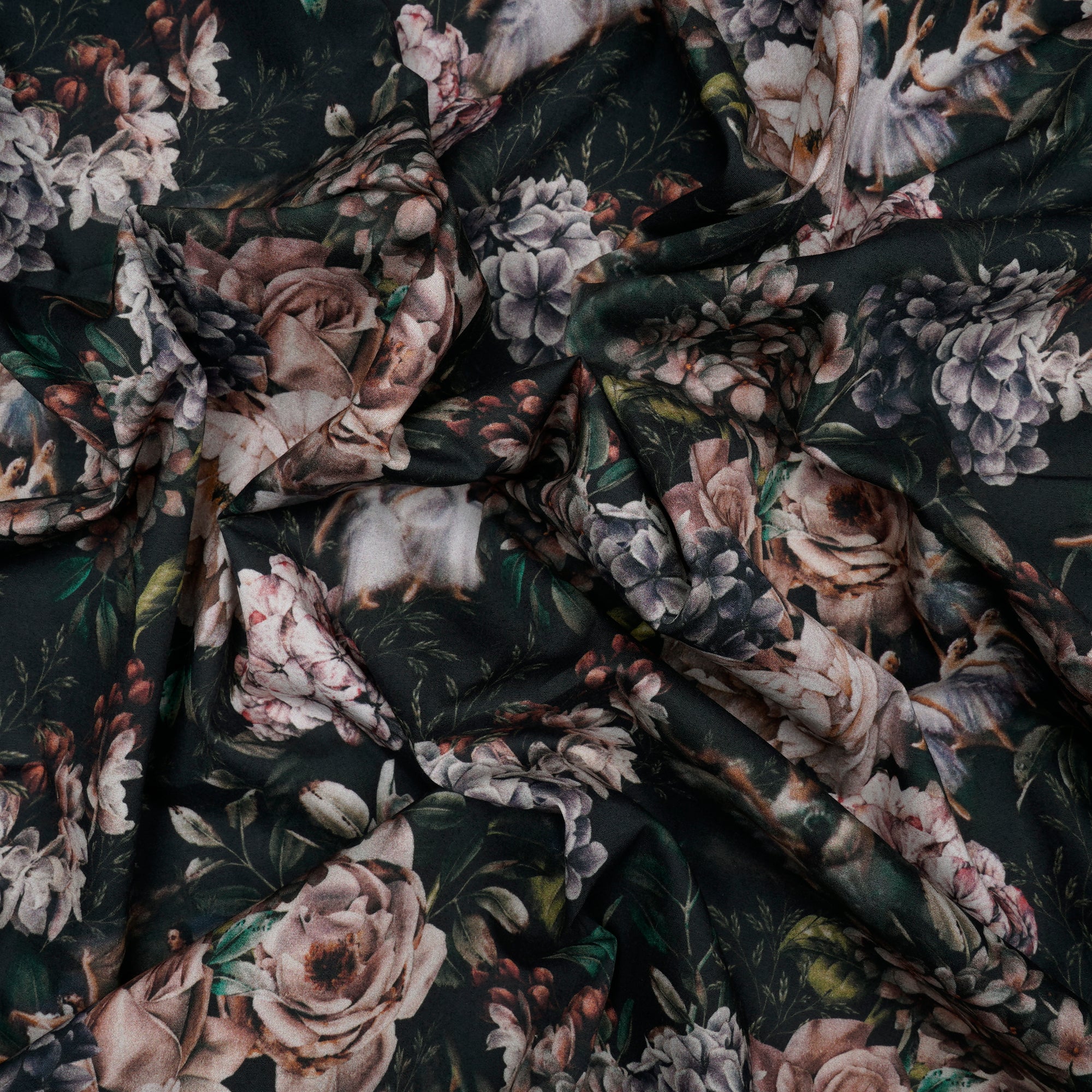 (Pre-Cut 3.55 Mtr)Multi Color Floral Pattern Digital Print Poplin Cotton Fabric
