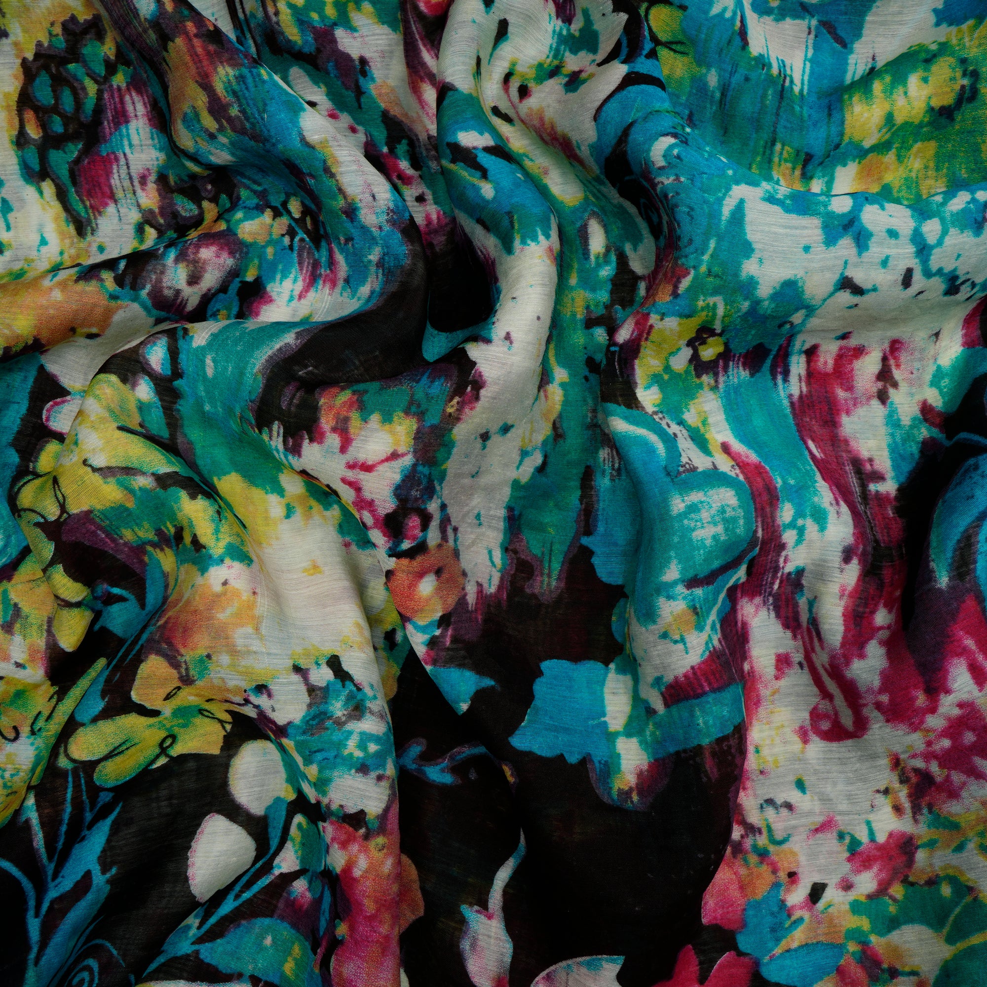 (Pre-Cut 2.23 Mtr)Multi Color Printed Fine Muslin Fabric