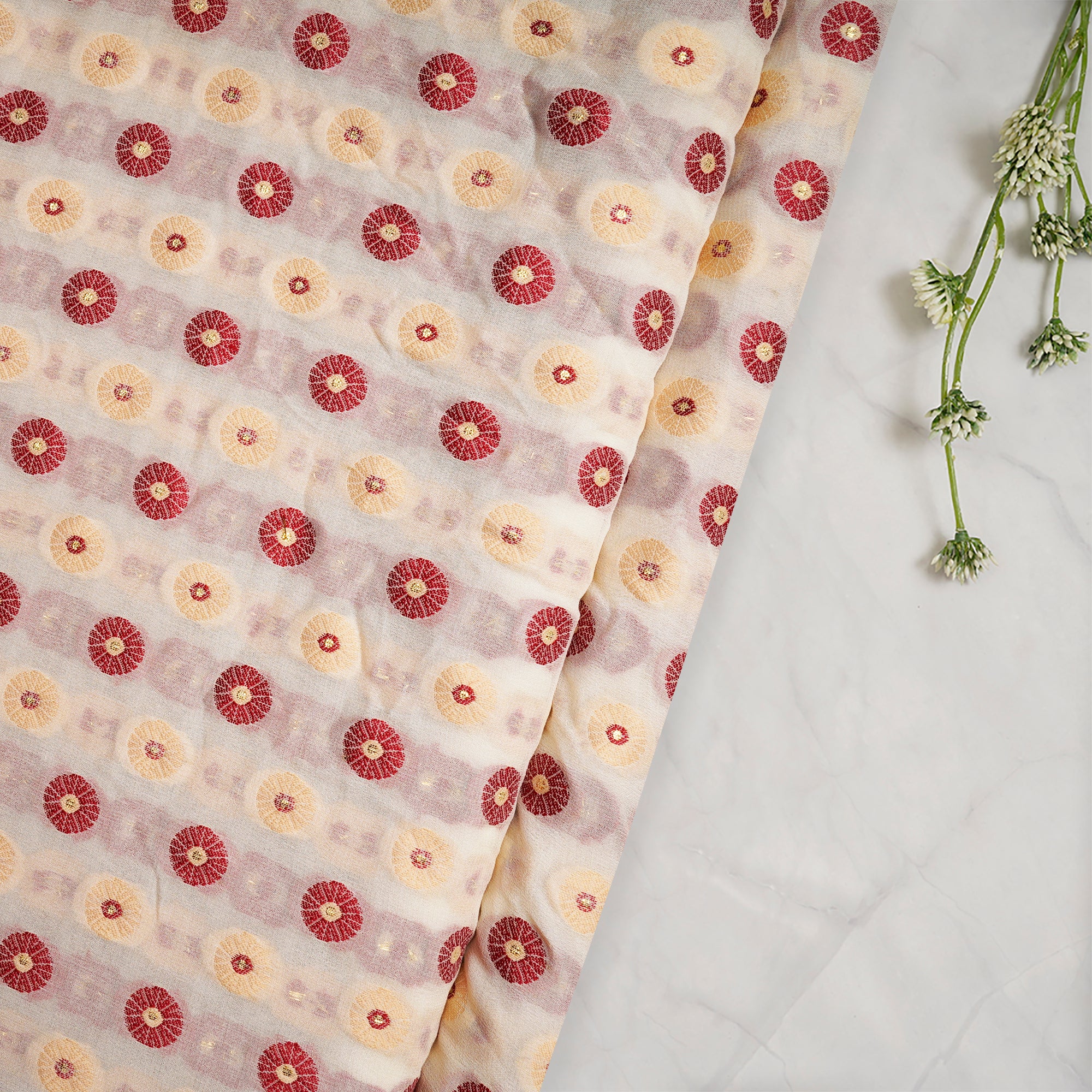 (Pre-Cut 2.20 Mtr)White Banarasi Georgette Silk Fabric