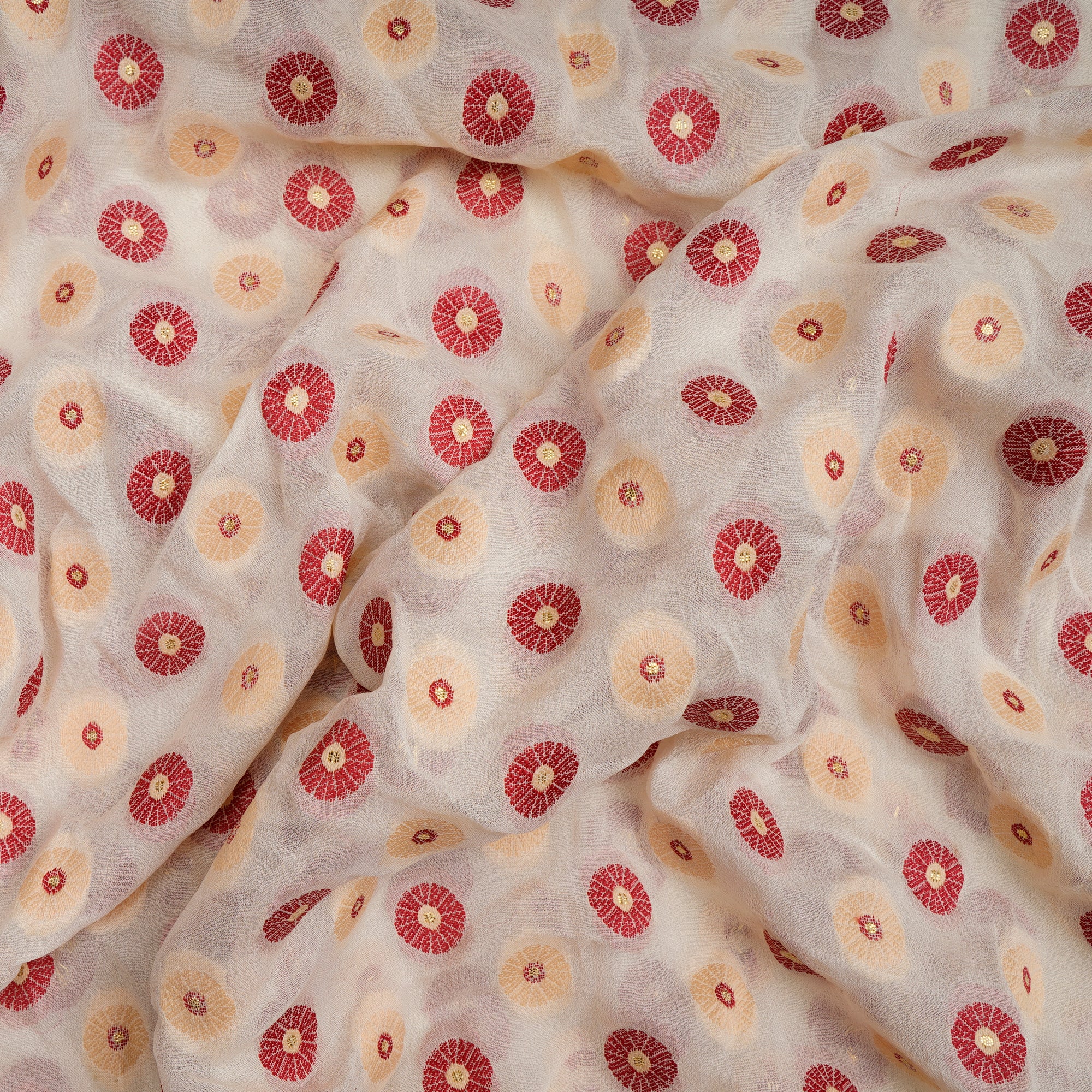 (Pre-Cut 2.20 Mtr)White Banarasi Georgette Silk Fabric