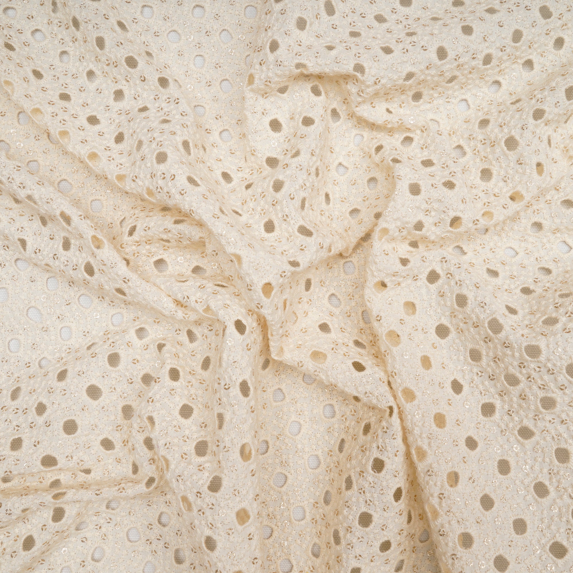 (Pre-Cut 0.95 Mtr)Off White Color Embroidered Cotton Fabric