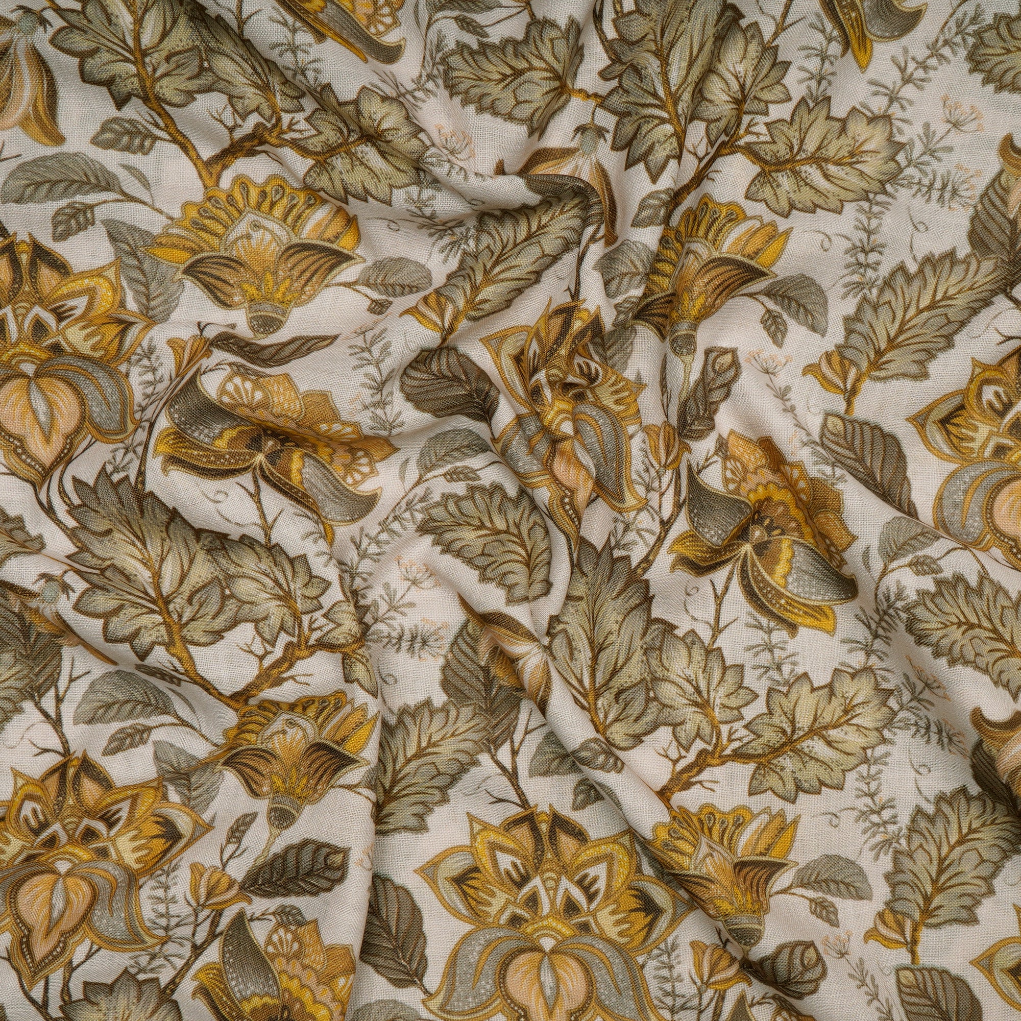 (Pre-Cut 1.65 Mtr)Multi Color Floral Pattern Digital Printed Polyester Linen Fabric