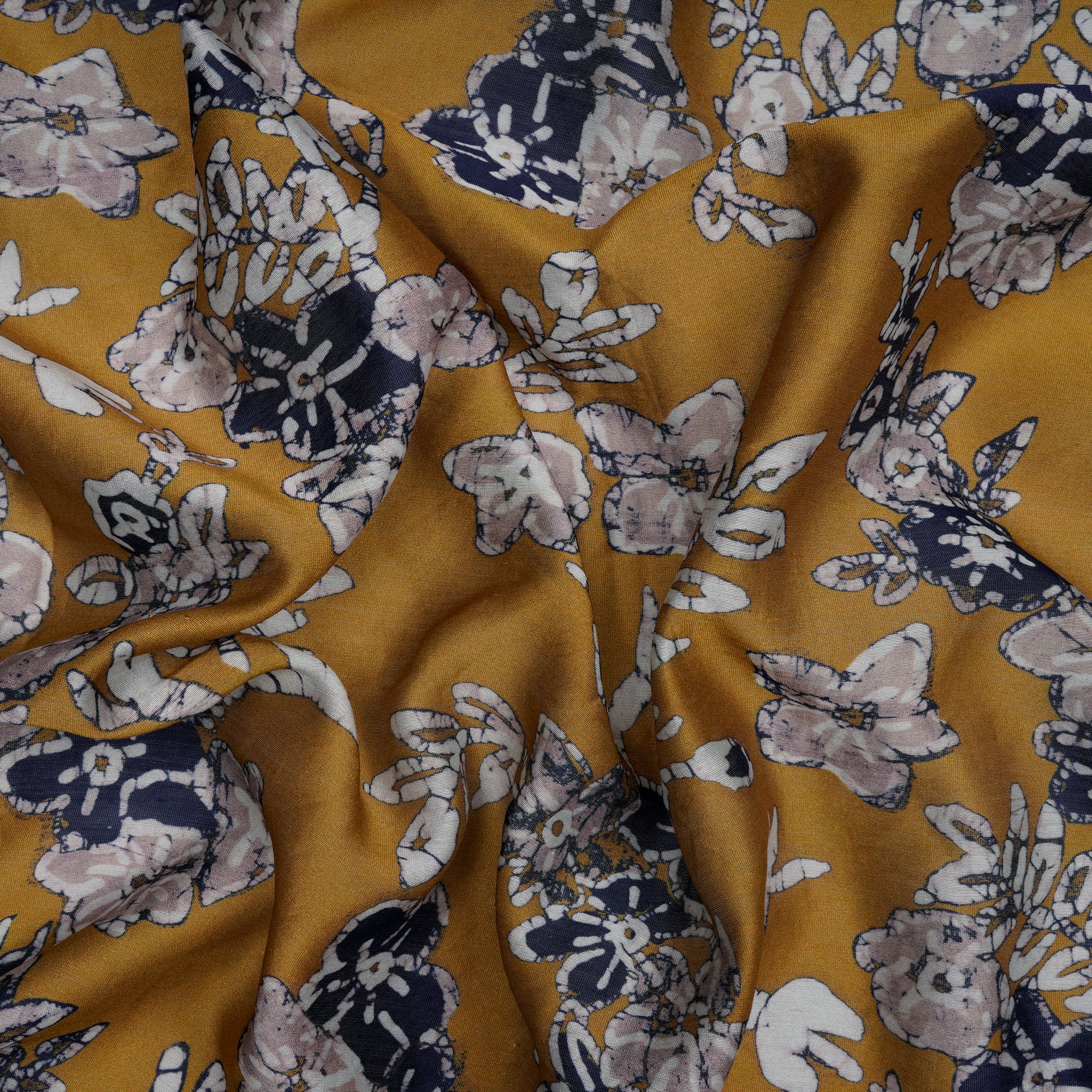 (Pre-Cut 0.60 Mtr)Gold Yellow Floral Pattern Digital Print Chanderi Fabric