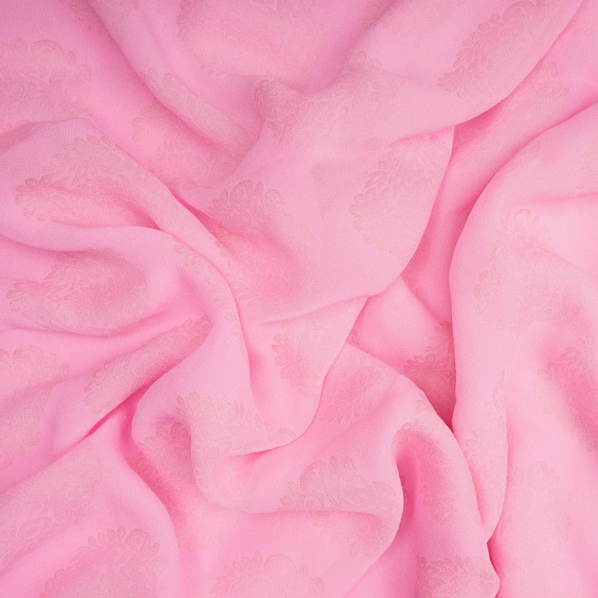 (Pre-Cut 4.90 Mtr)Pink Color Foil Printed Georgette Silk Fabric