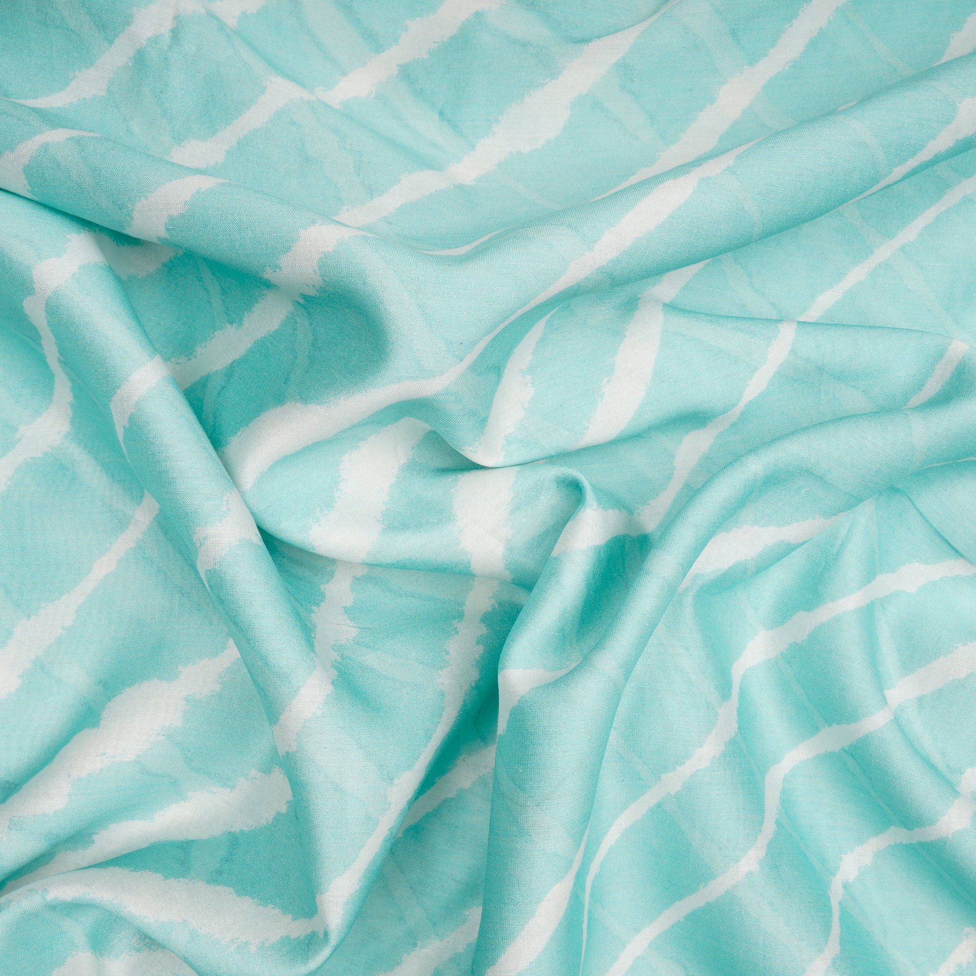 (Pre-Cut 1.85 Mtr)Ice Cold Blue Lehariya Pattern Digital Printed Pure Chanderi Fabric