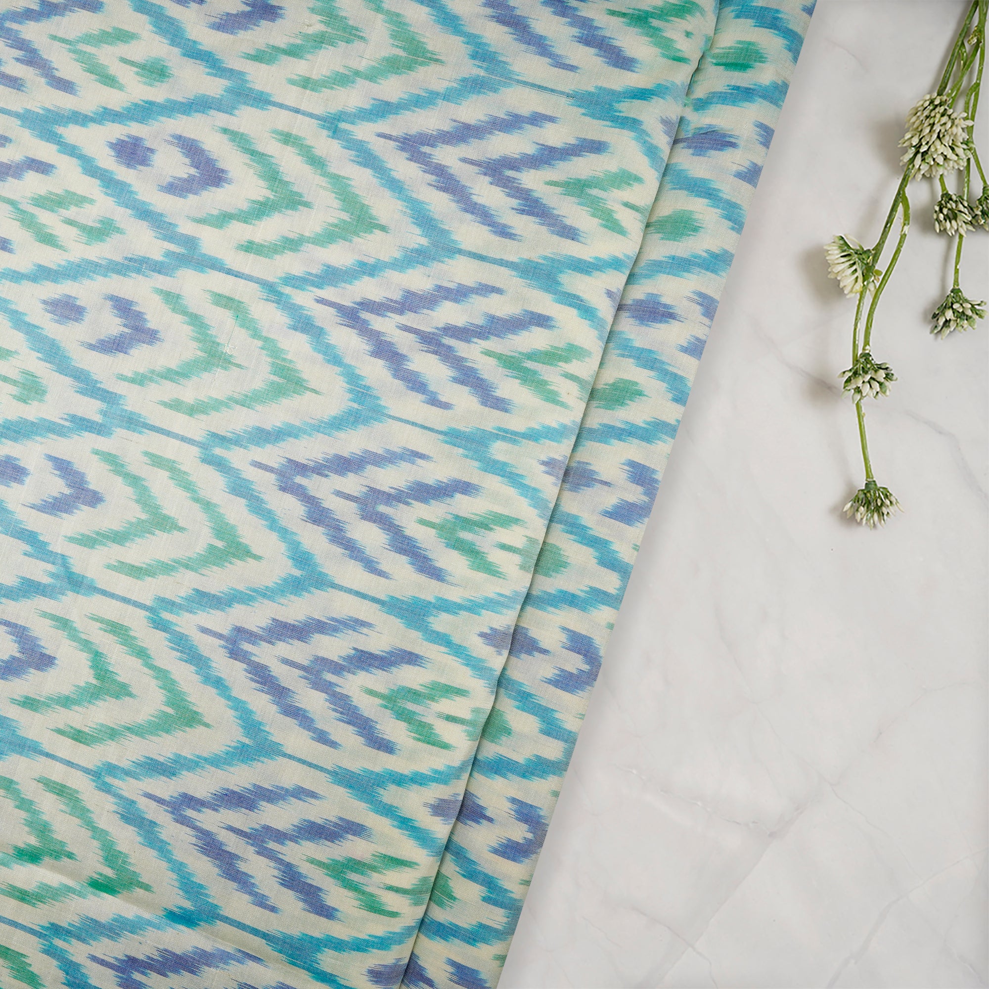 (Pre-Cut 2.00 Mtr)Multi Color Washed Woven Ikat Cotton Fabric