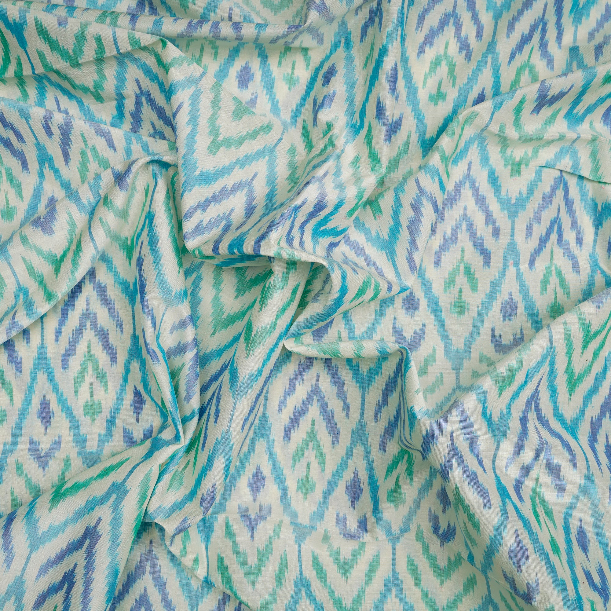 (Pre-Cut 2.00 Mtr)Multi Color Washed Woven Ikat Cotton Fabric