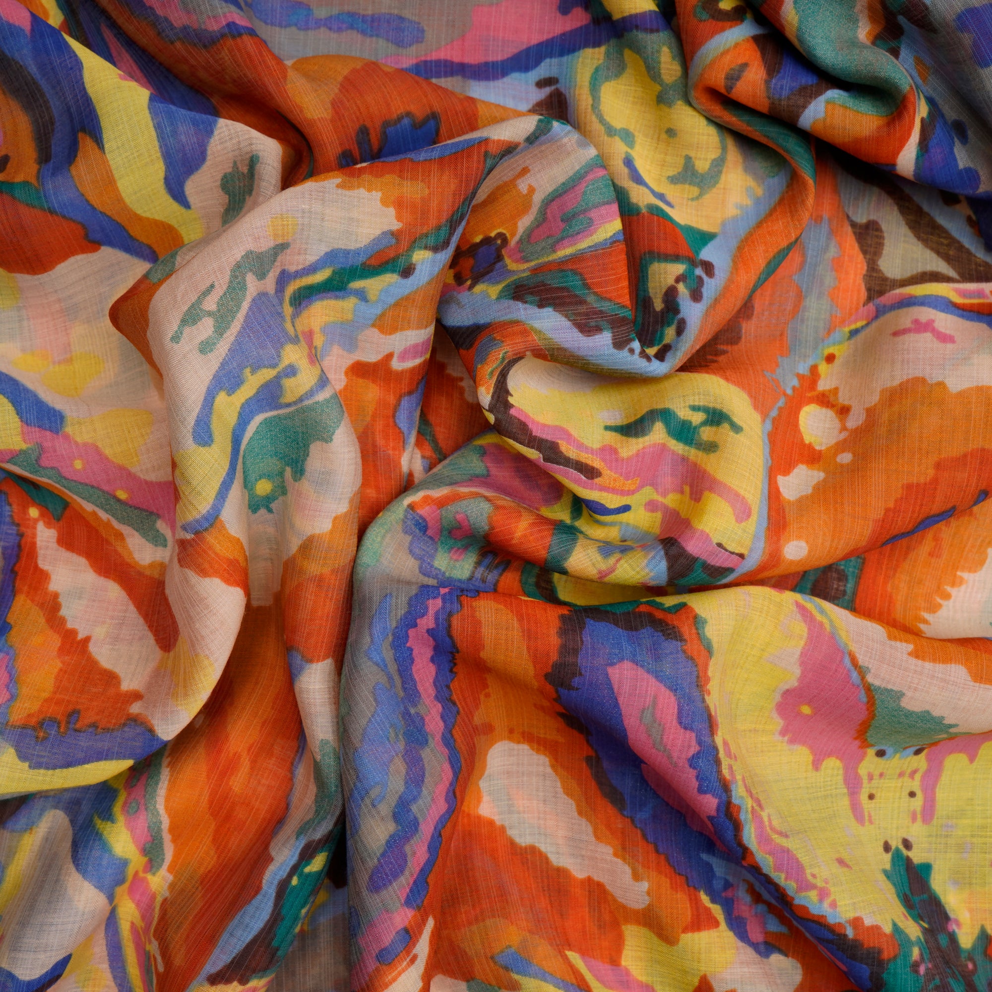 (Pre-Cut 1.40 Mtr)Multi Abstract Pattern Printed Fine Muslin Fabric