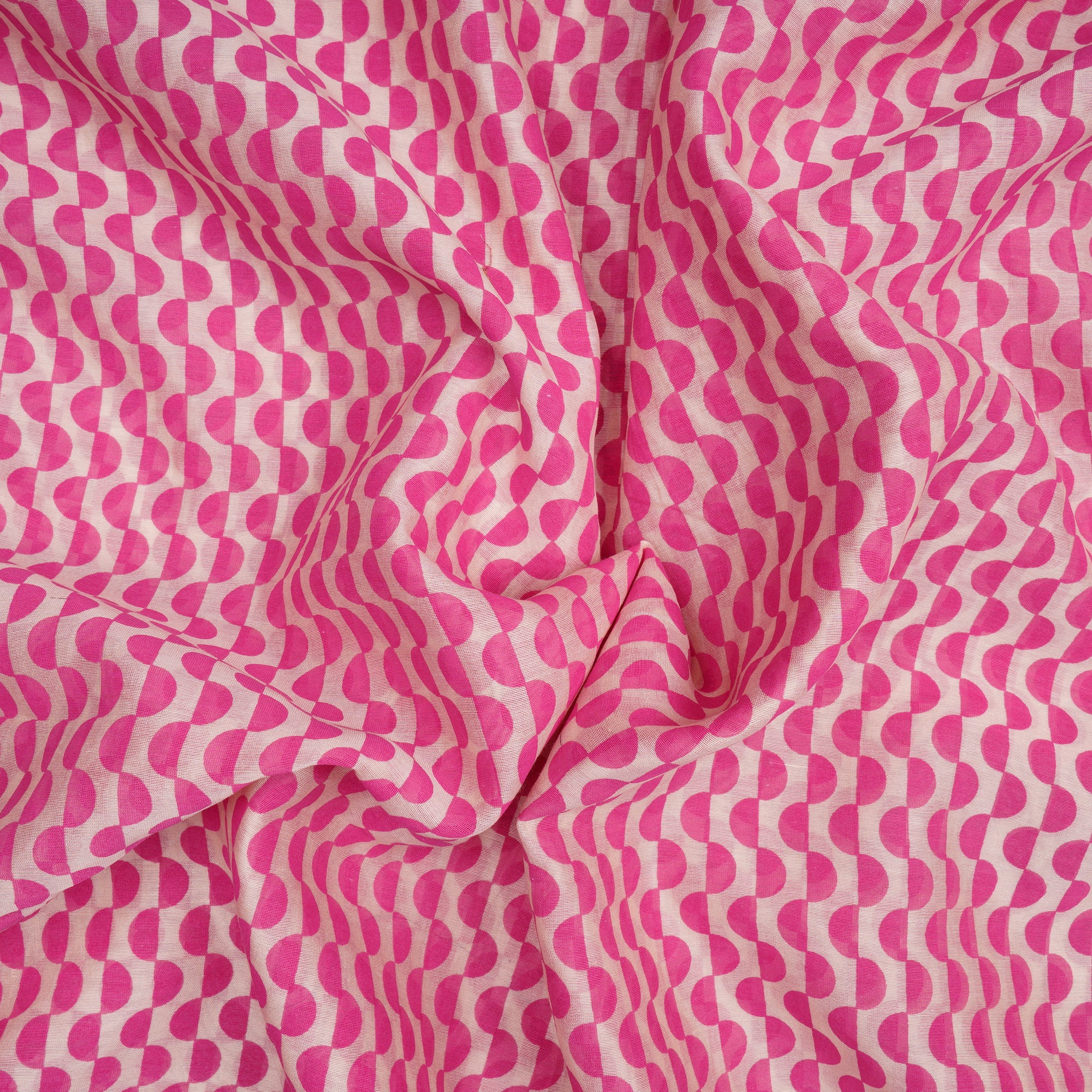 (Pre-Cut 1.90 Mtr)Pink All Over Pattern Printed Maheshwari Fabric